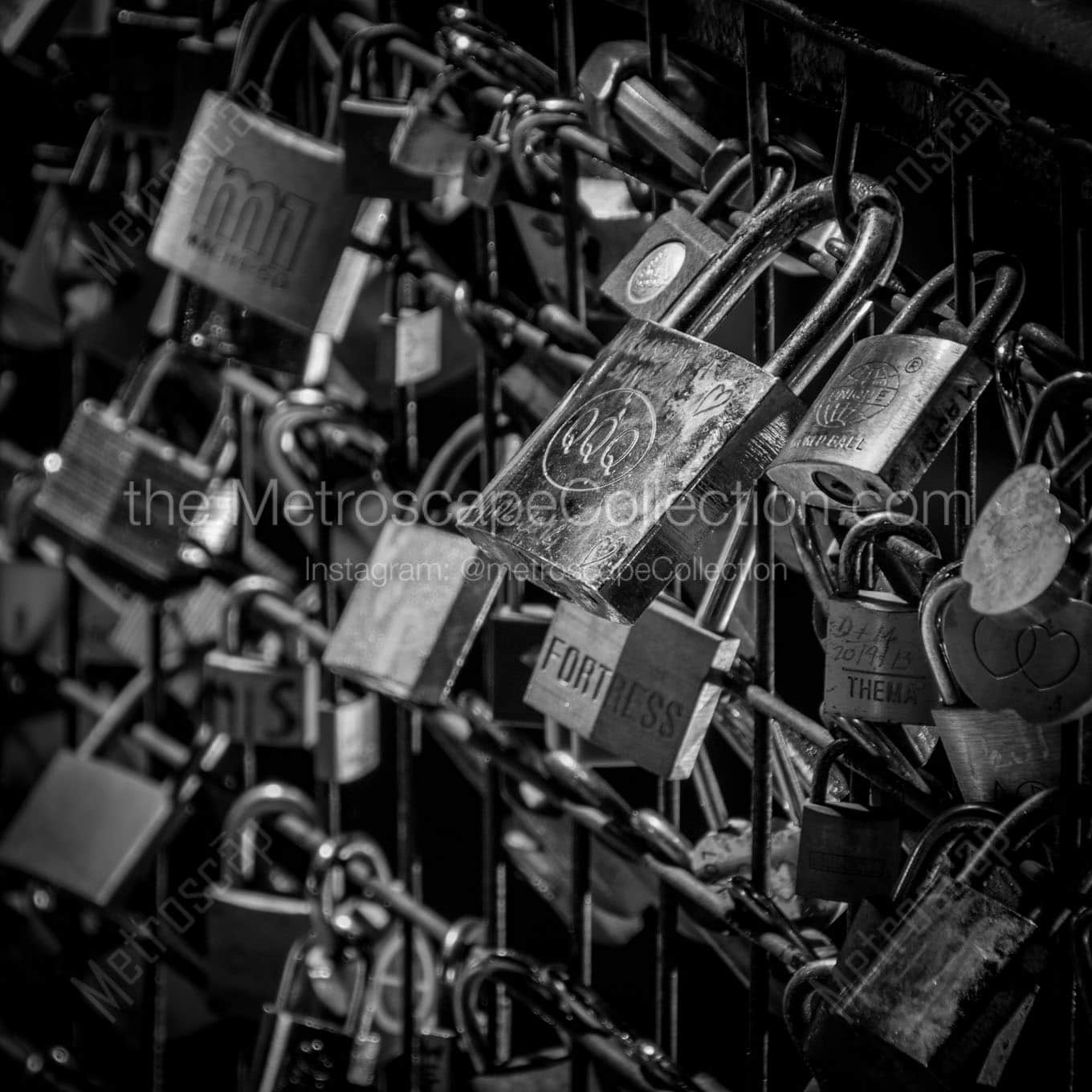 locks on the pont des arts bridge Black & White Office Art