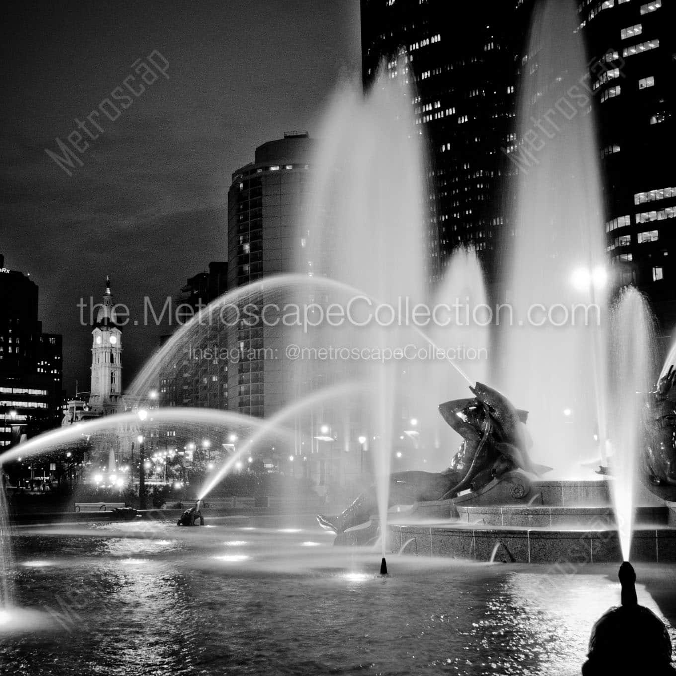 logan square fountain at night Black & White Office Art