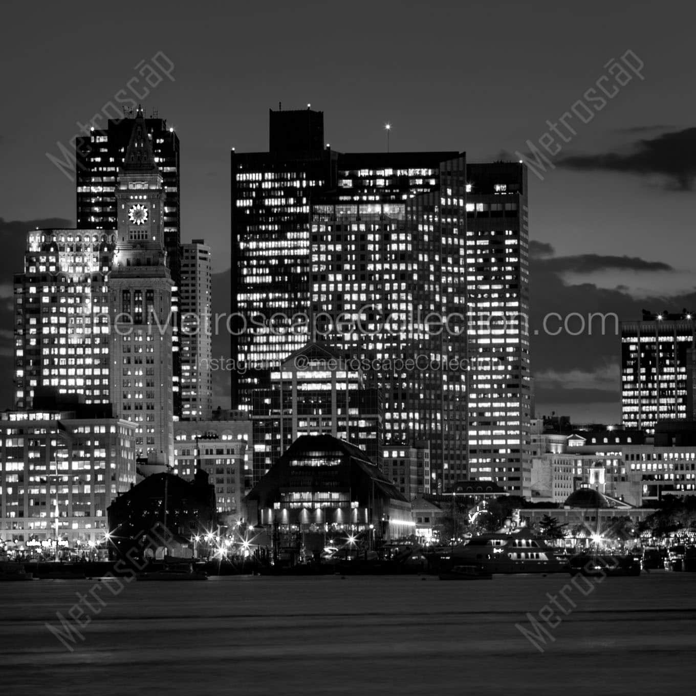 long wharf night from east boston piers Black & White Office Art