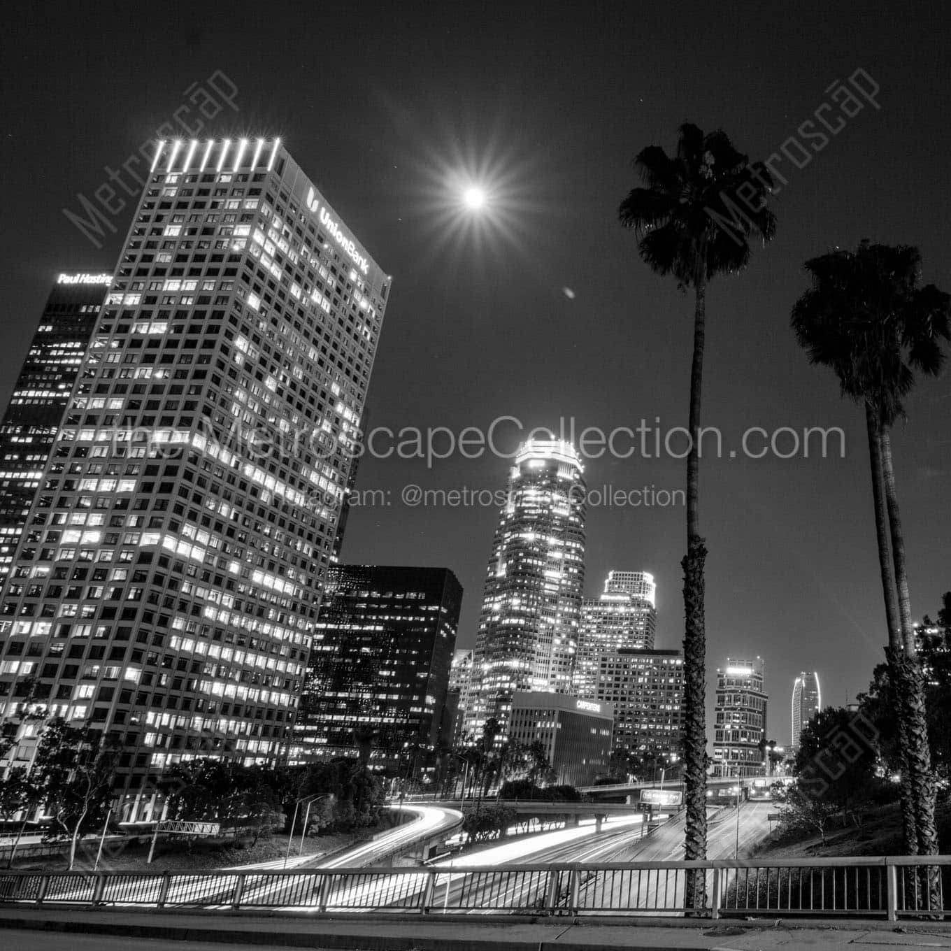 los angeles at night 4th street Black & White Office Art