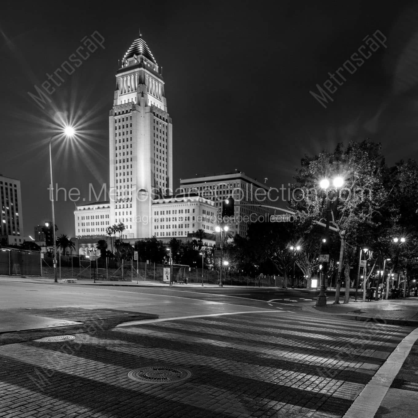 los angeles city hall at night Black & White Office Art