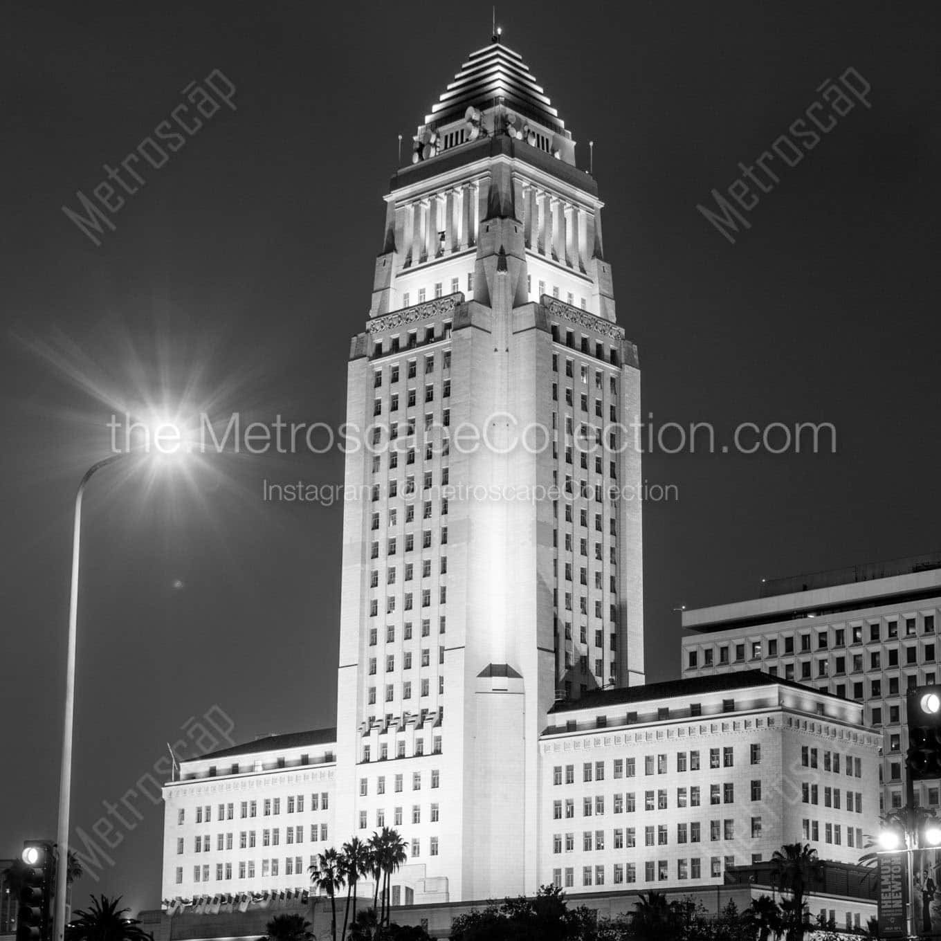 los angeles city hall at night Black & White Office Art