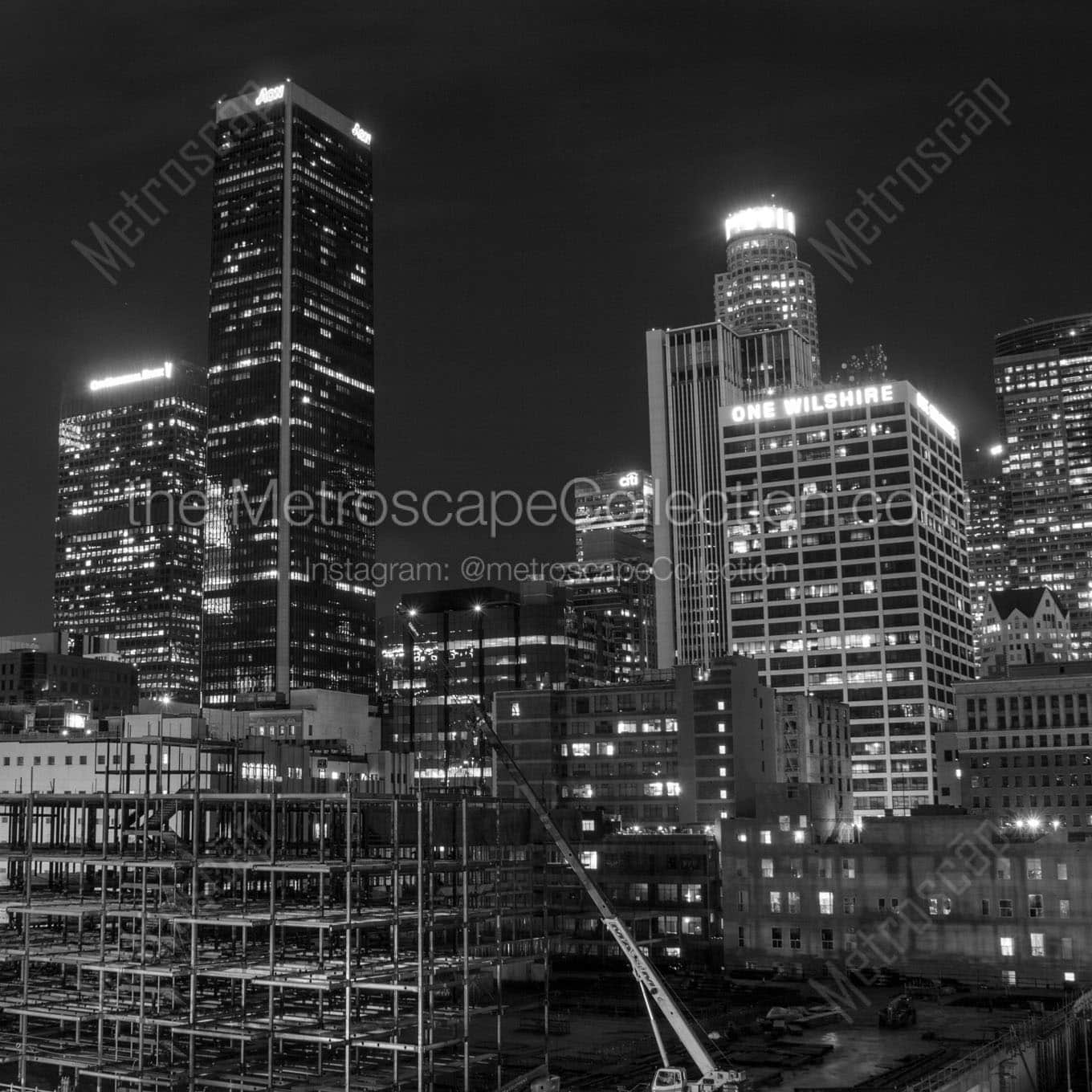 los angeles city skyline at night Black & White Office Art