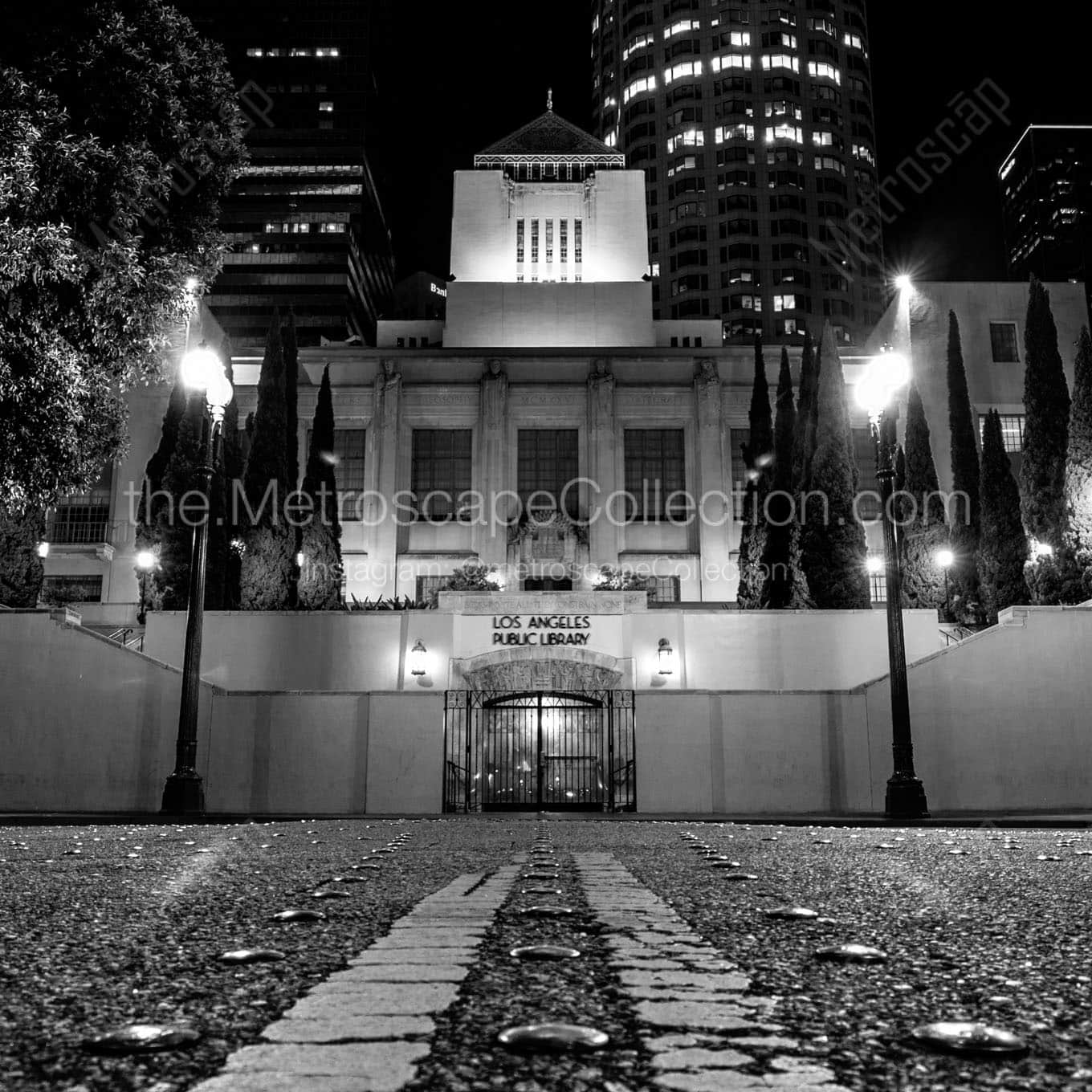 los angeles public library Black & White Office Art