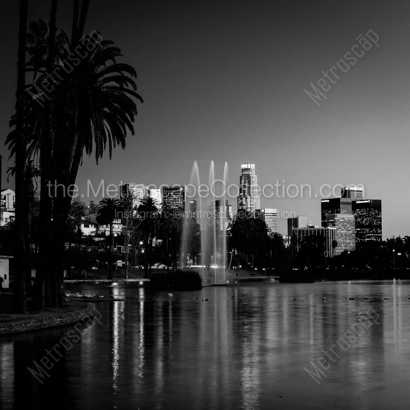 los angeles skyline echo park Black & White Office Art