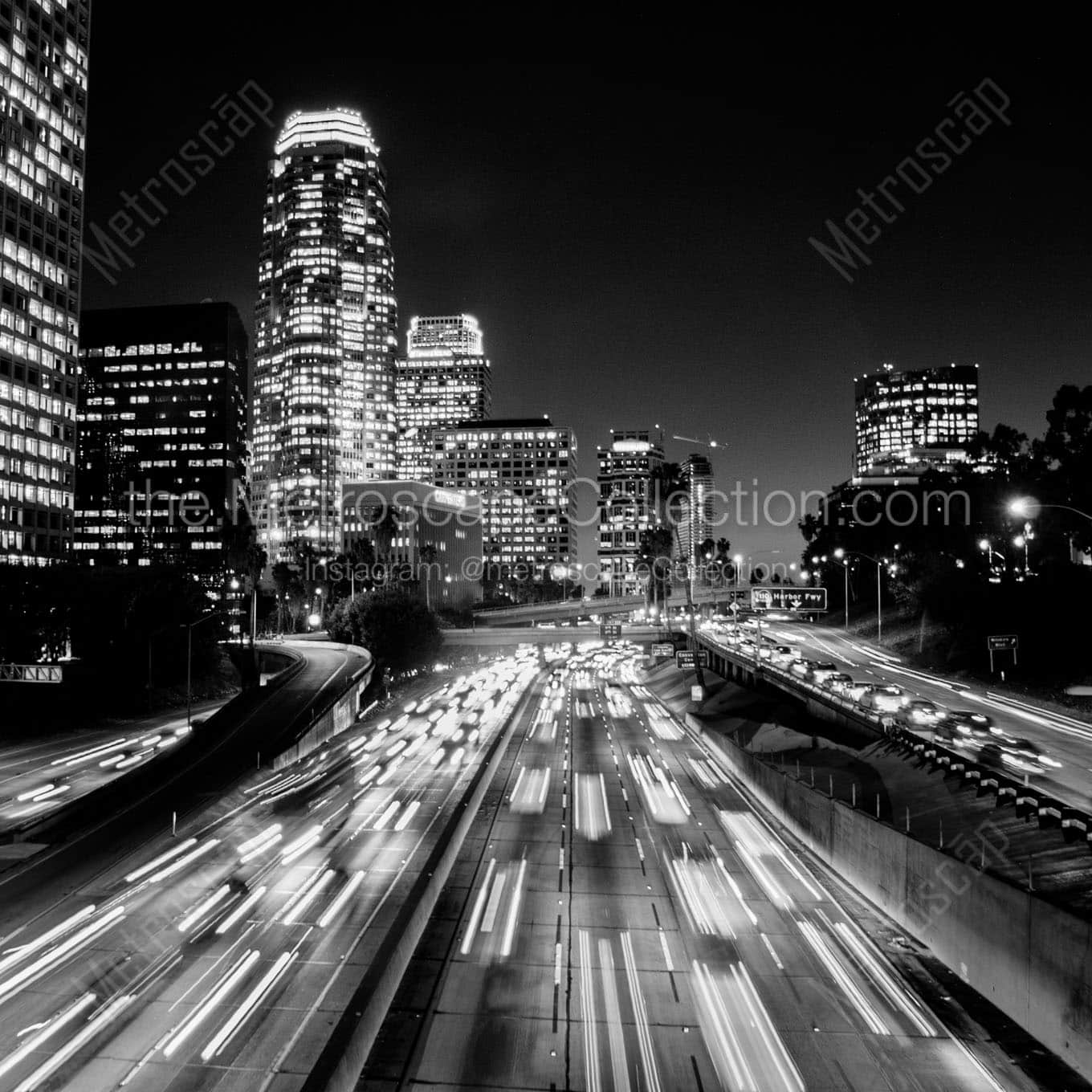 los angeles skyline harbor freeway Black & White Office Art