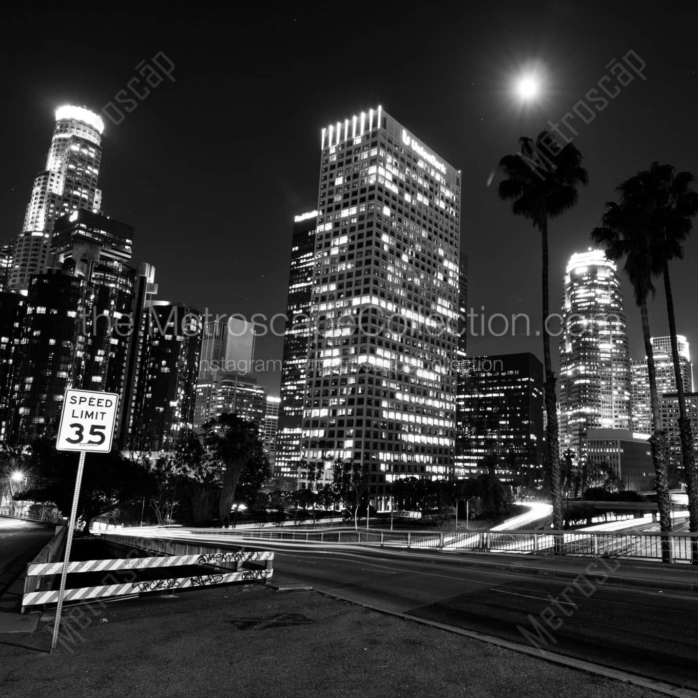 los angeles skyline west fourth street Black & White Office Art