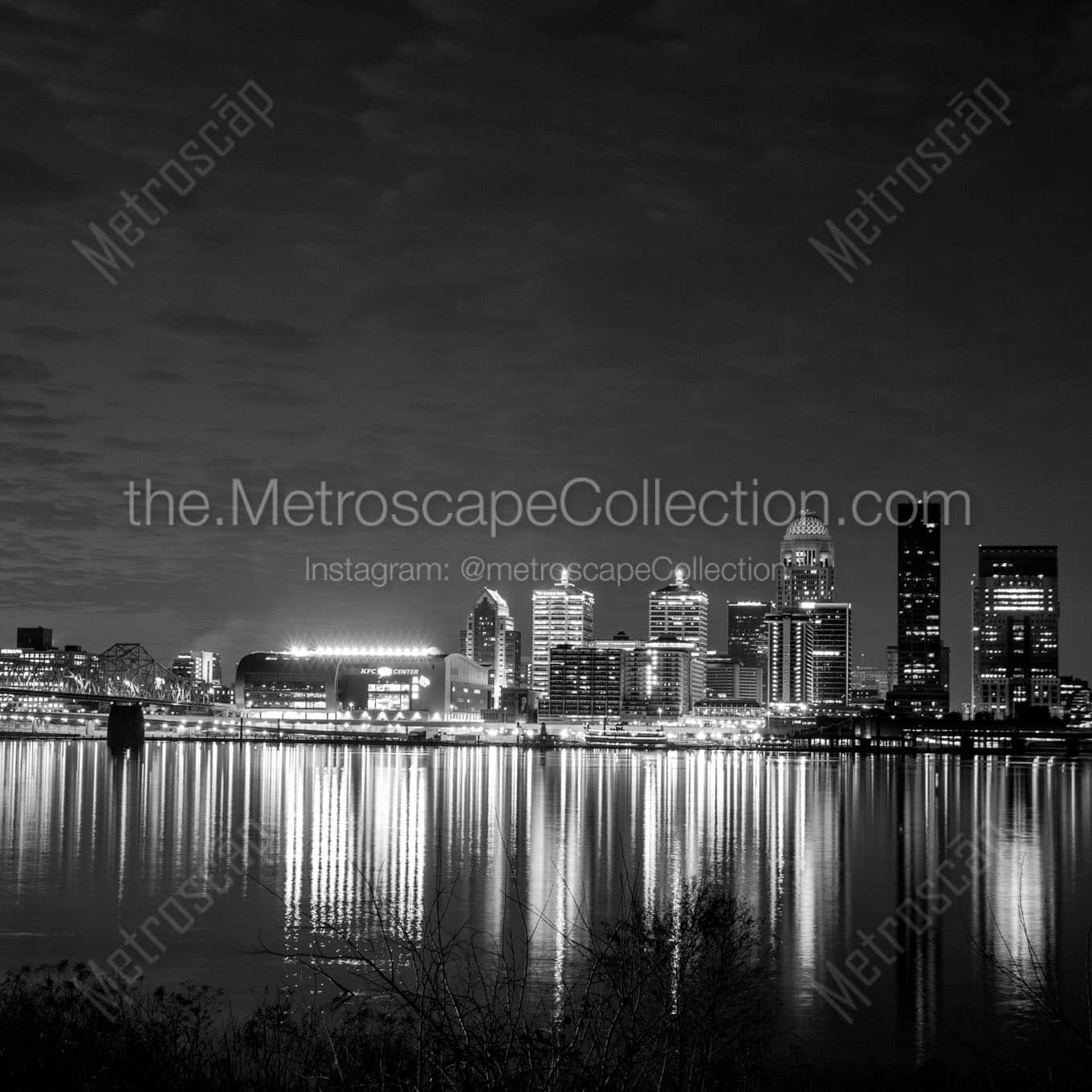 louisville skyline at night Black & White Office Art