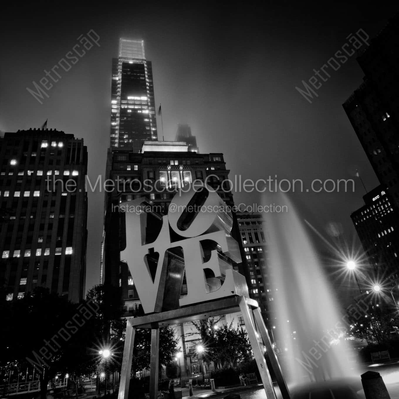 love sculpture with comcast tower Black & White Office Art