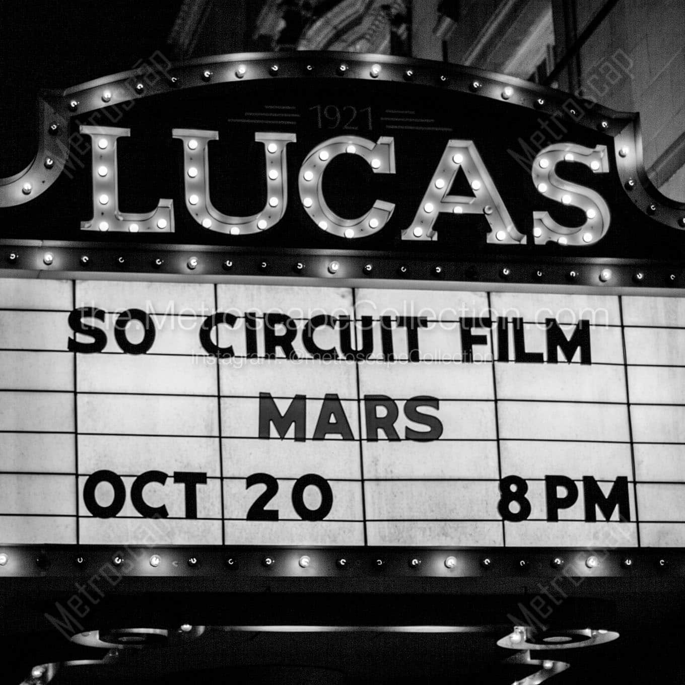 lucas theater sign at night Black & White Office Art