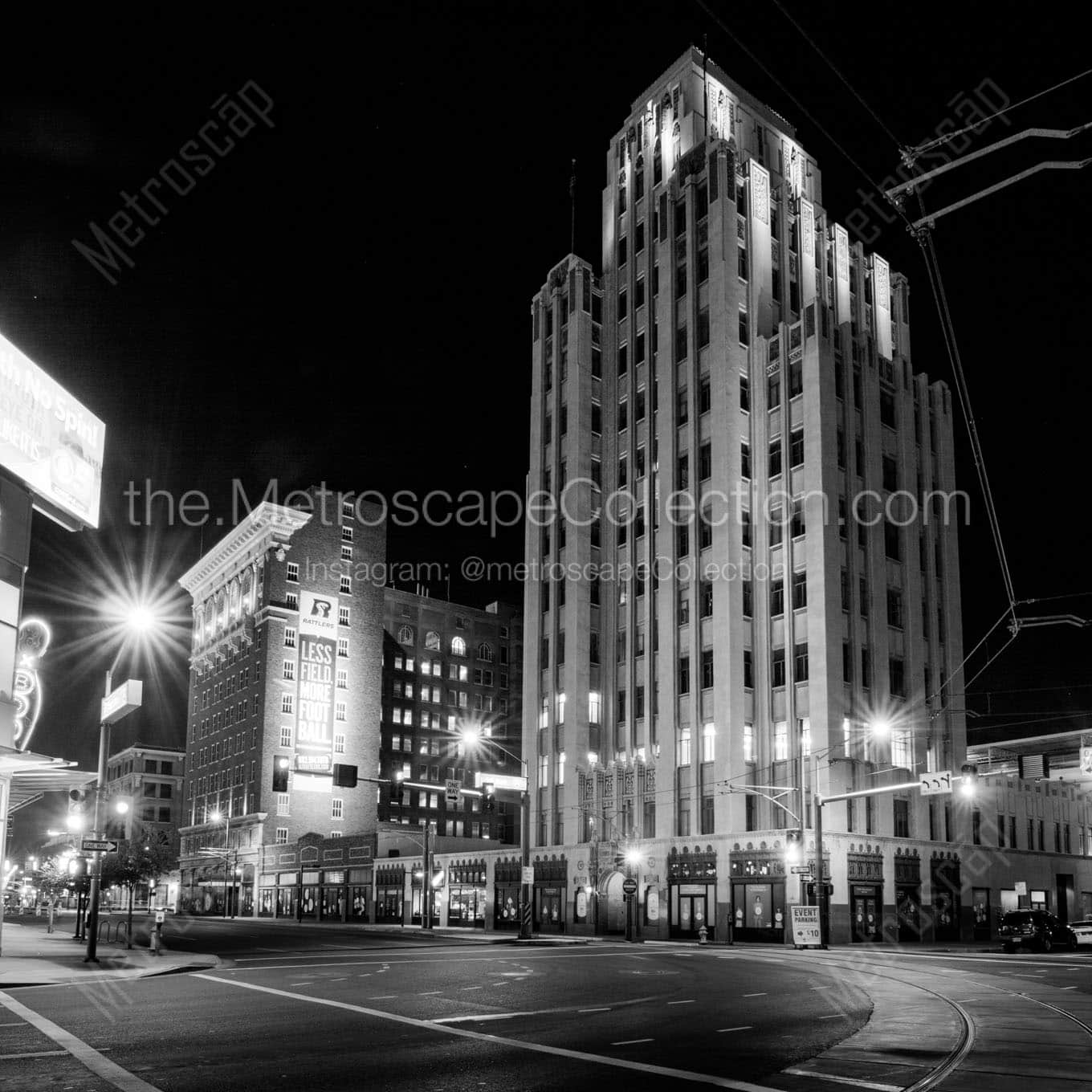luhrs tower at night downtown phoenix Black & White Office Art