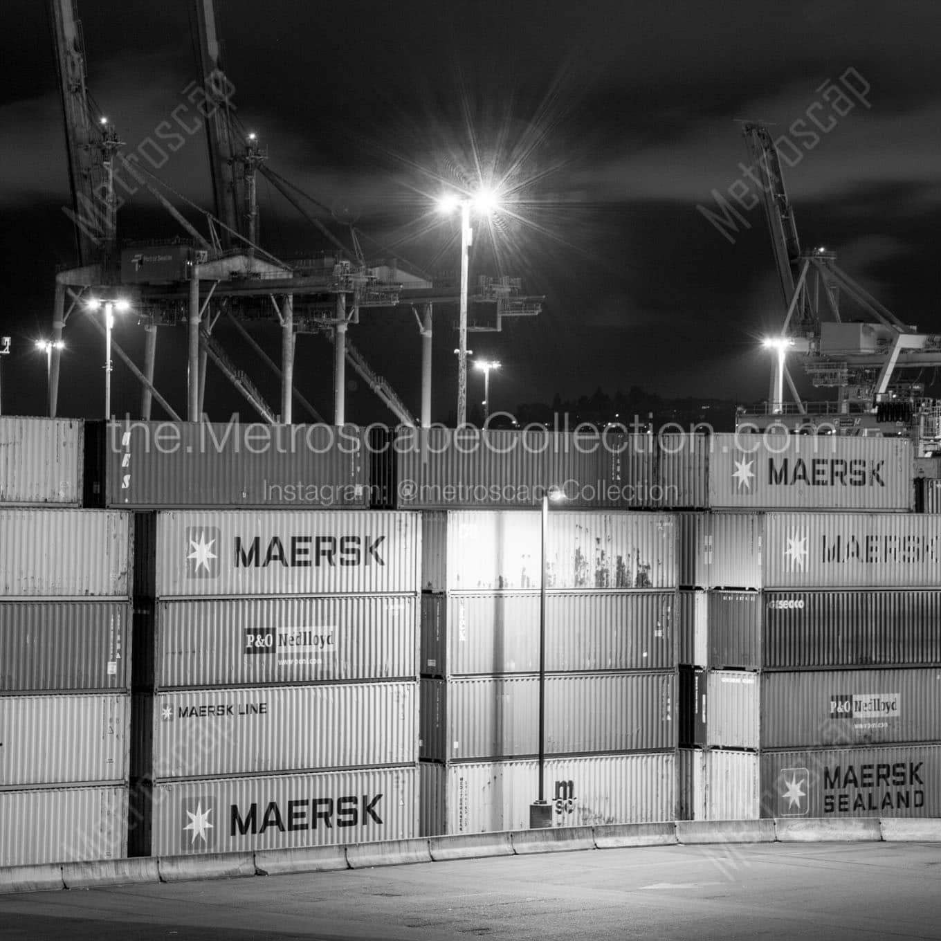 maersk shipping containers at night Black & White Office Art