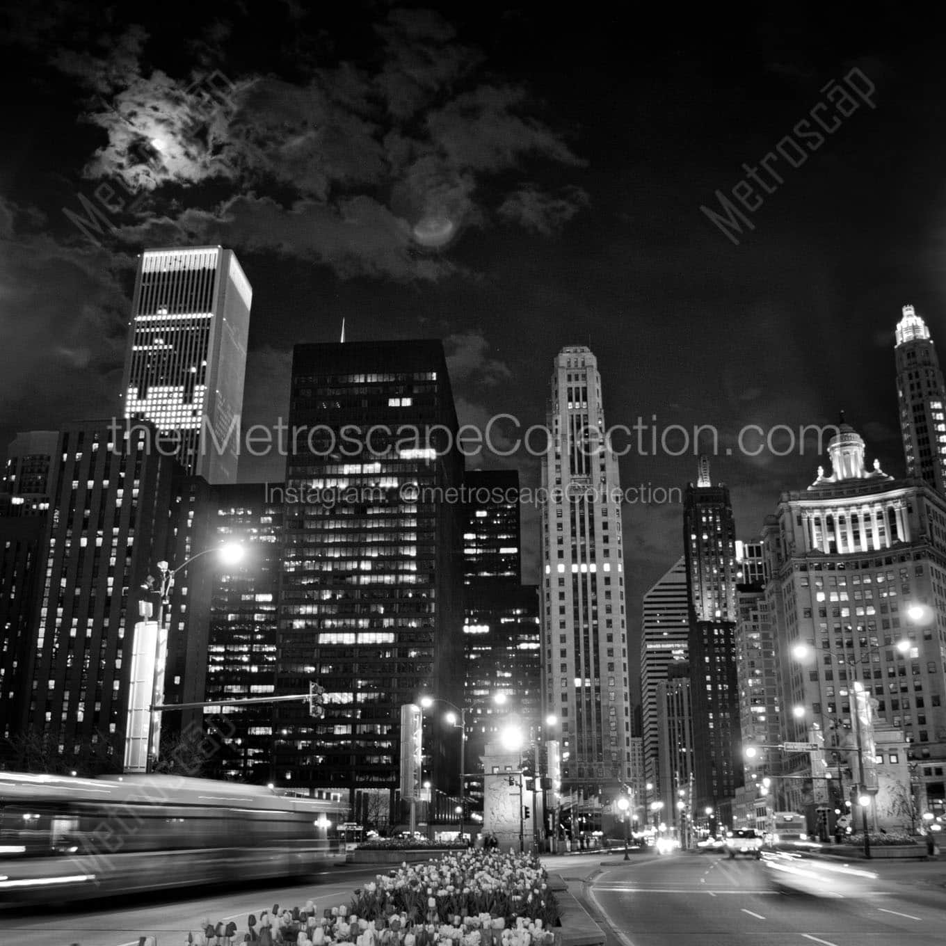 magnificent mile at night Black & White Office Art
