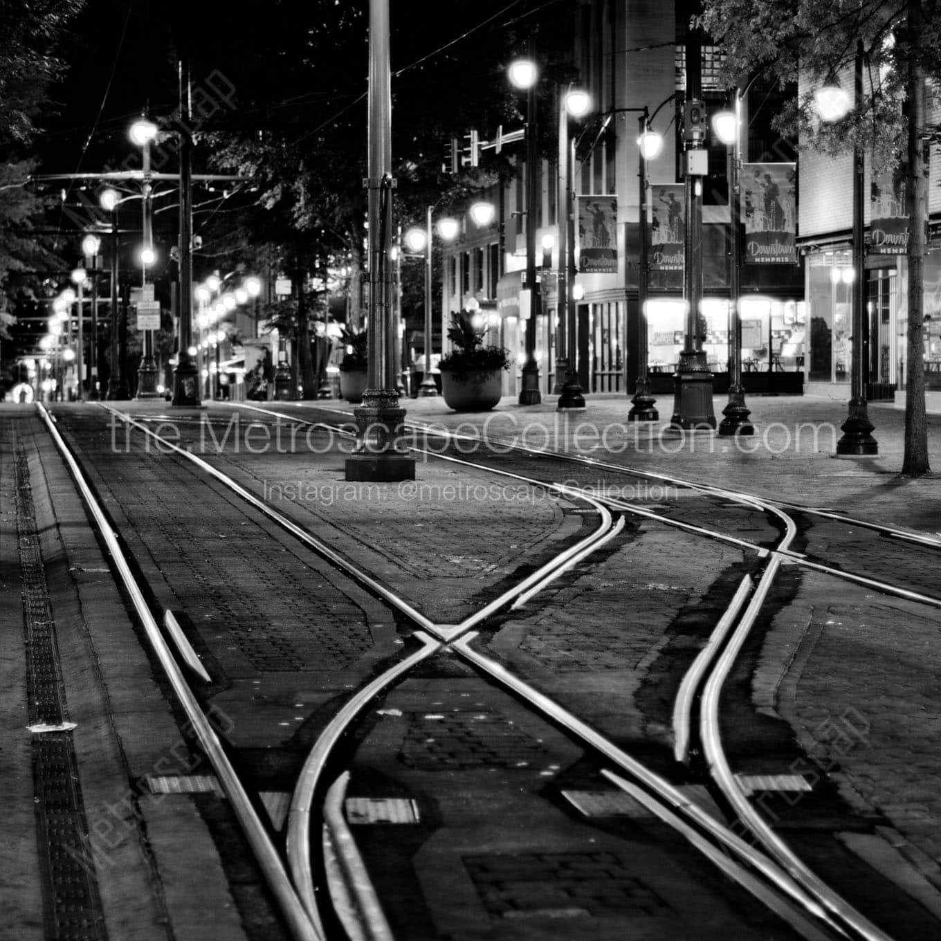 main street downtown memphis at night Black & White Office Art