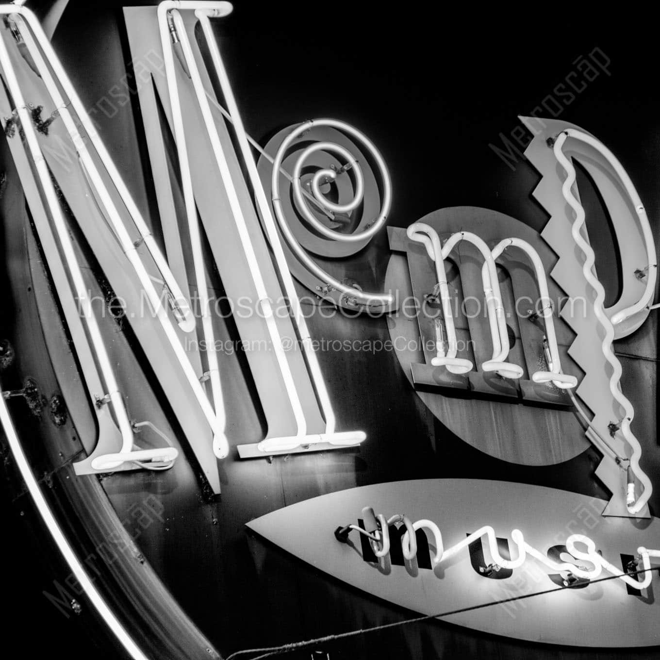 memphis music neon sign Black & White Office Art