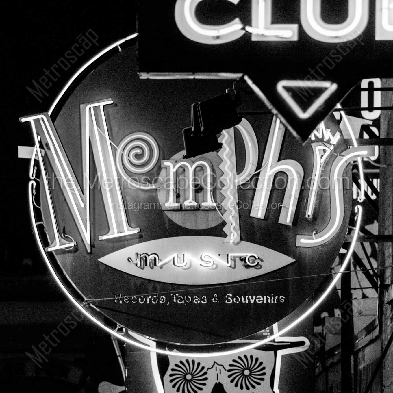 memphis music sign beale street Black & White Office Art