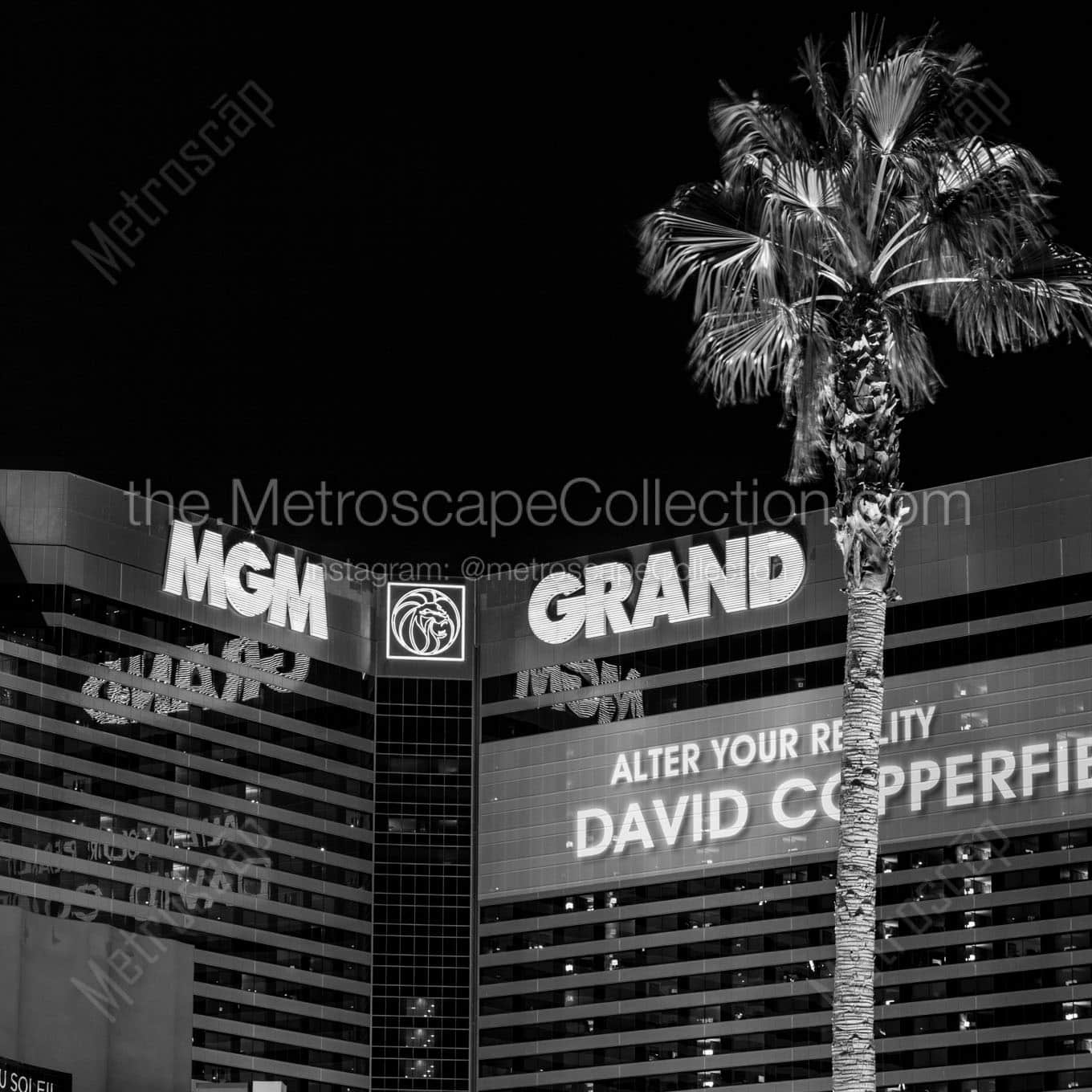 mgm grand at night Black & White Office Art