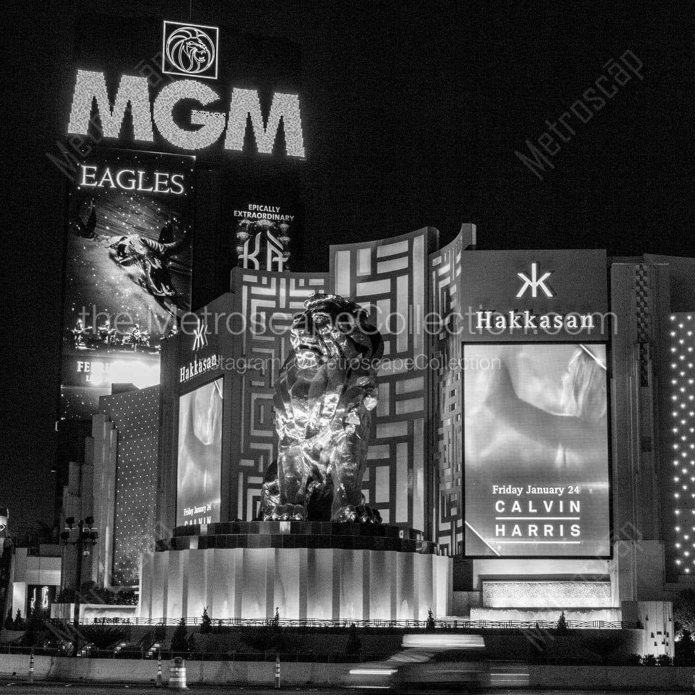 mgm grand at night Black & White Office Art