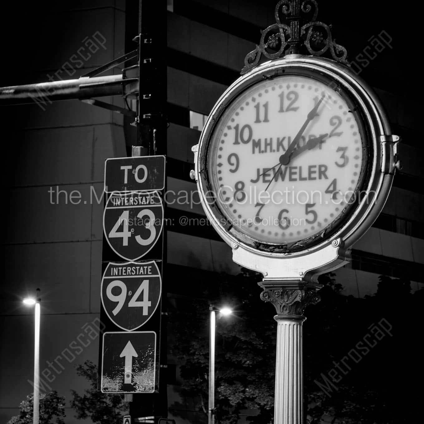 mh klopf clock downtown milwaukee Black & White Office Art