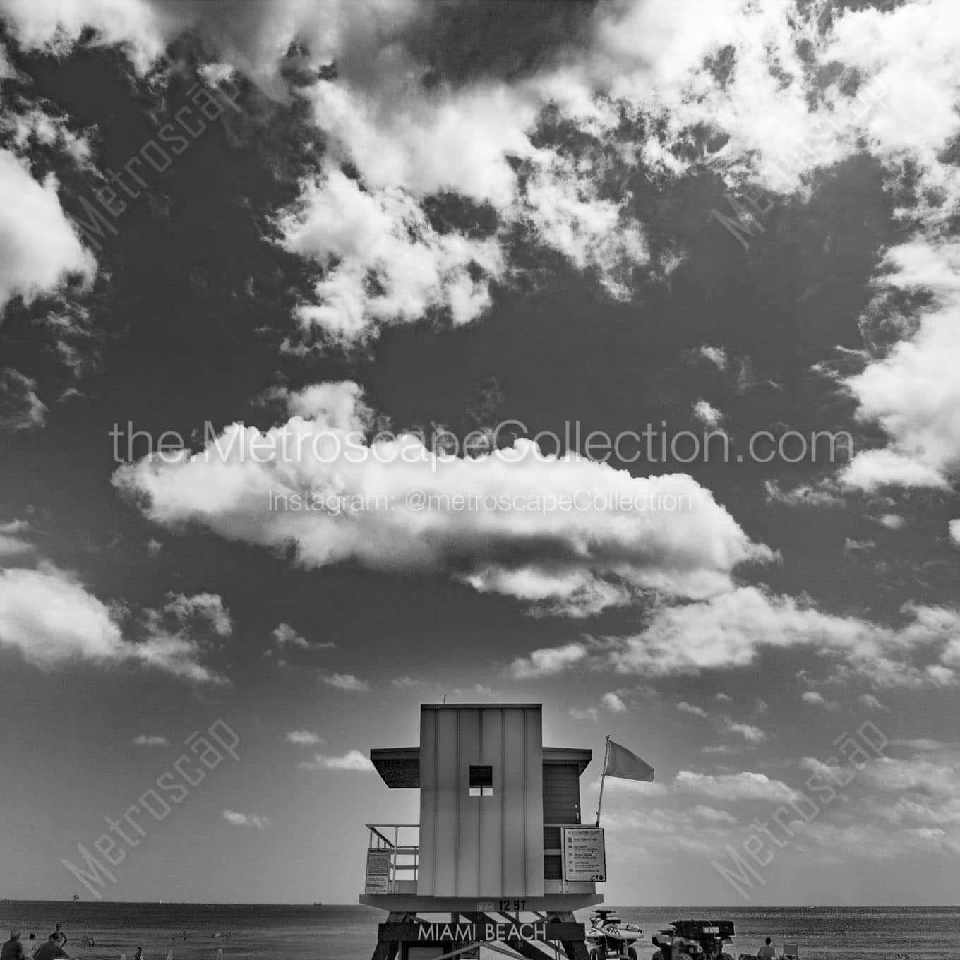 miami beach 12th street lifeguard Black & White Office Art