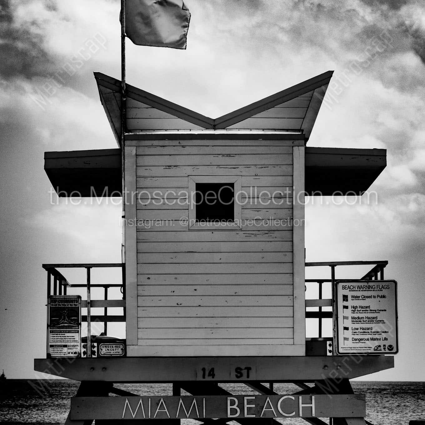 miami beach lifeguard shack Black & White Office Art