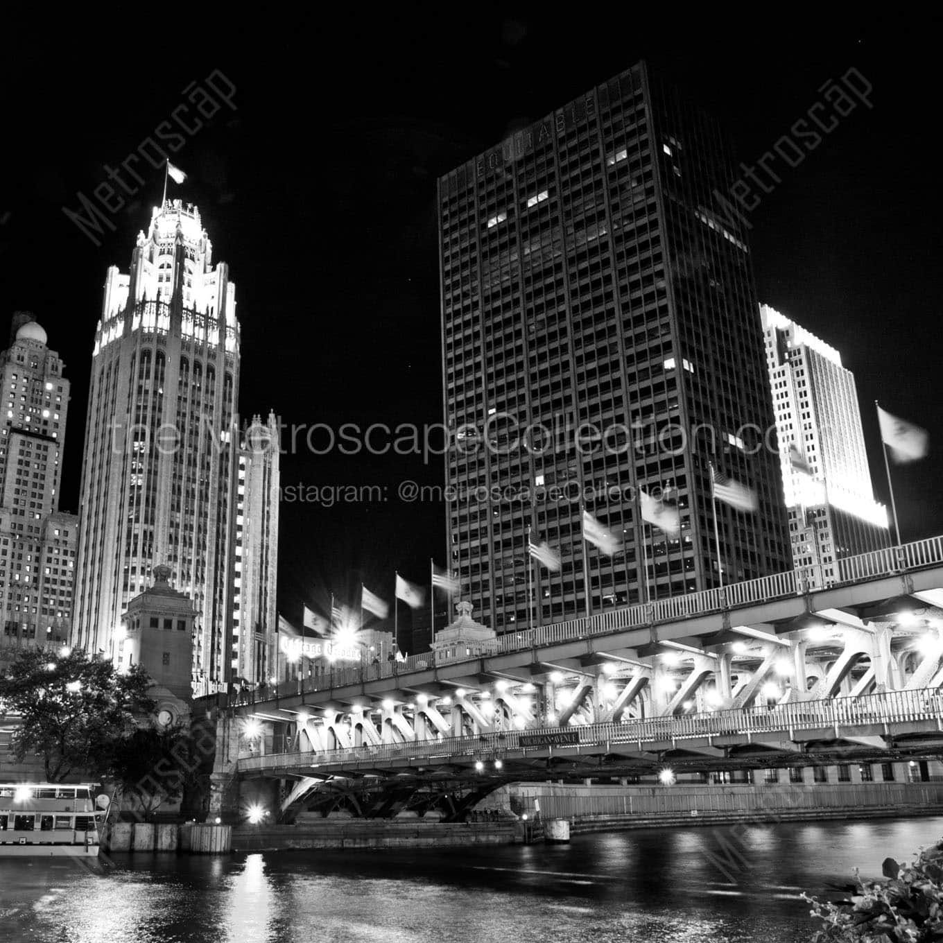 michigan avenue bridge at night Black & White Office Art