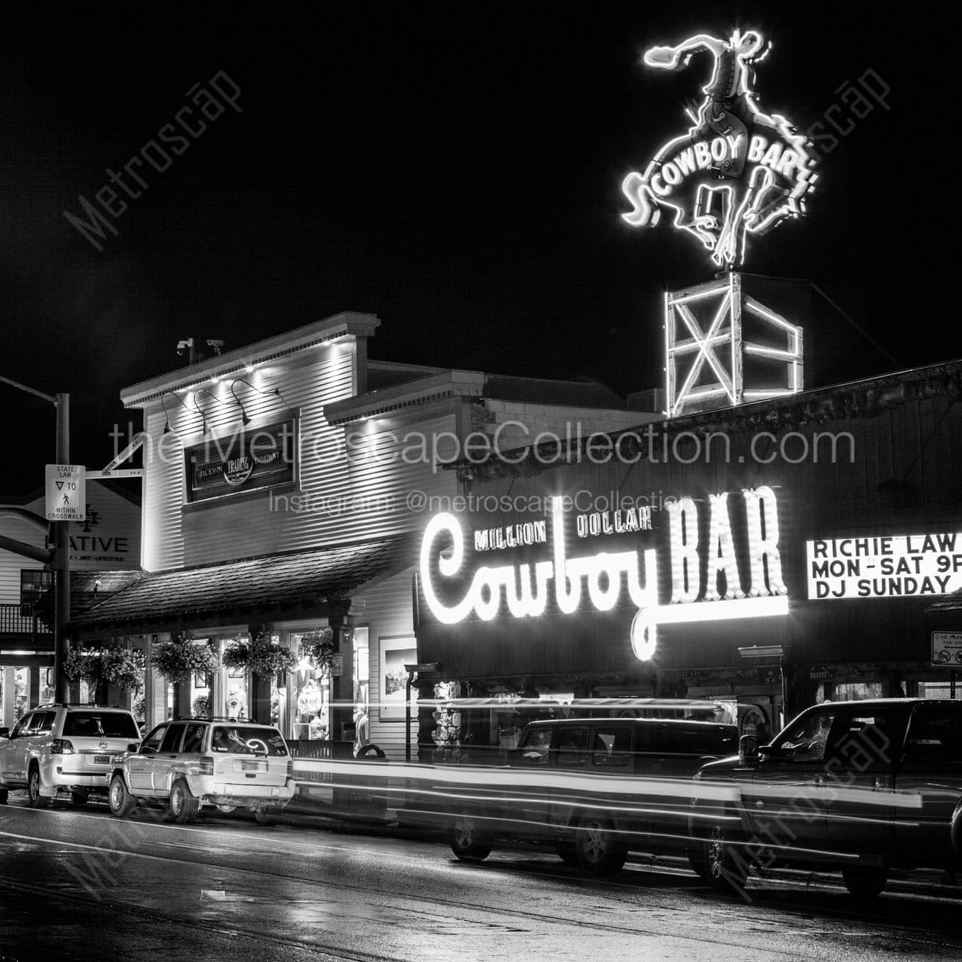million dollar cowboy bar at night Black & White Office Art