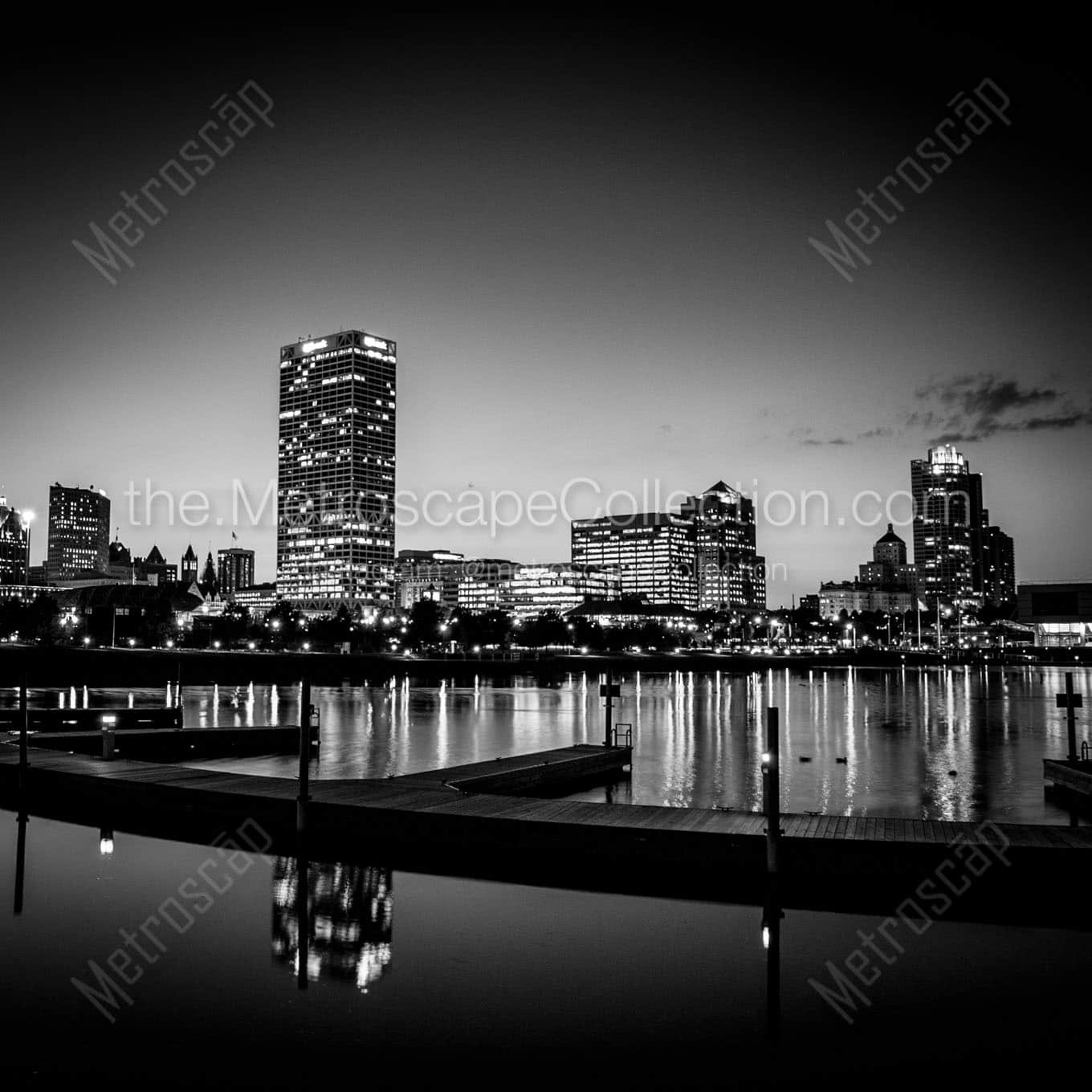 milwaukee skyline at night Black & White Office Art