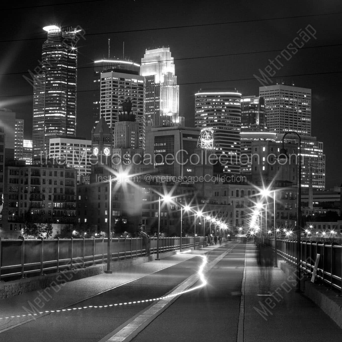 minneapolis skyline from stone arch bridge Black & White Office Art