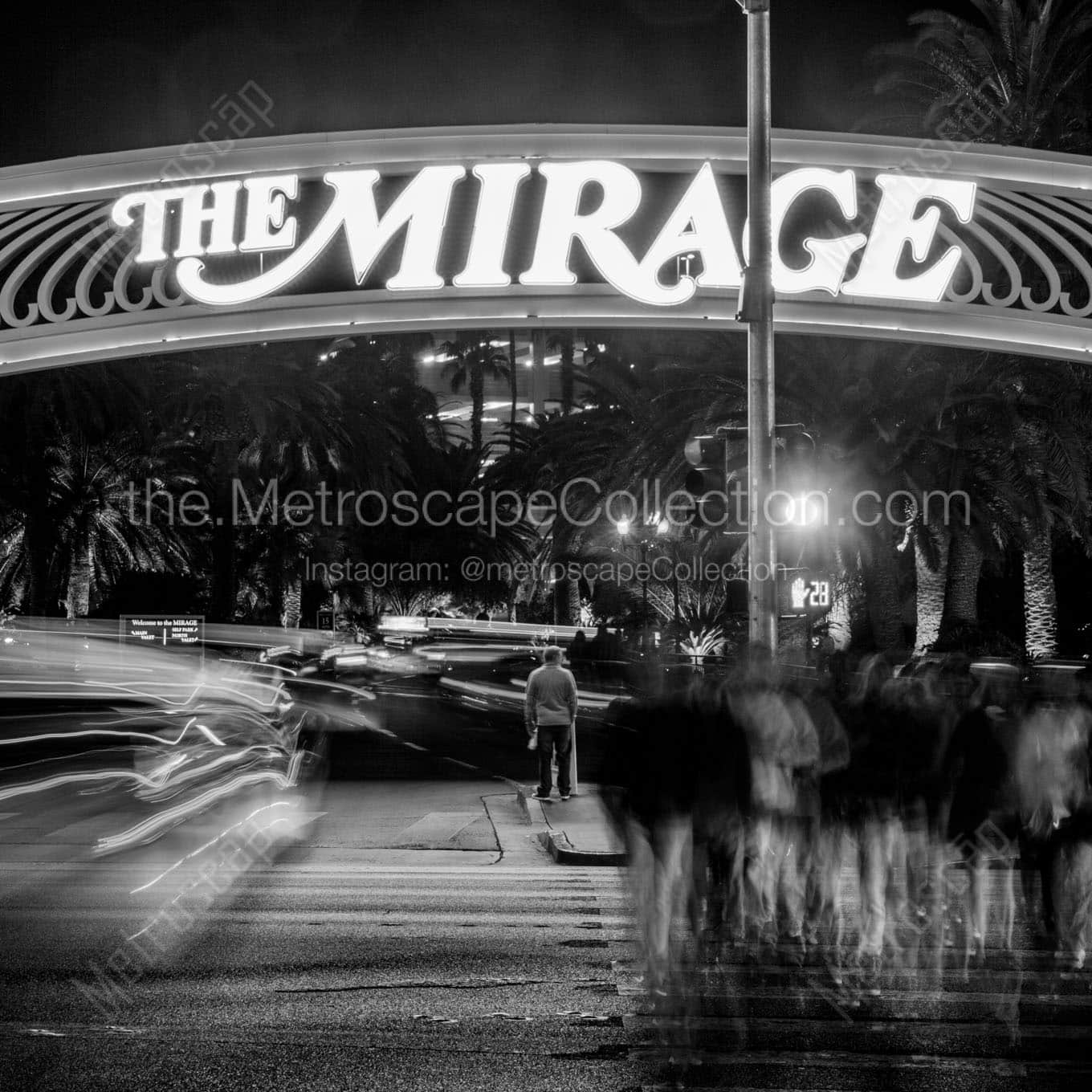 mirage casino at night Black & White Office Art