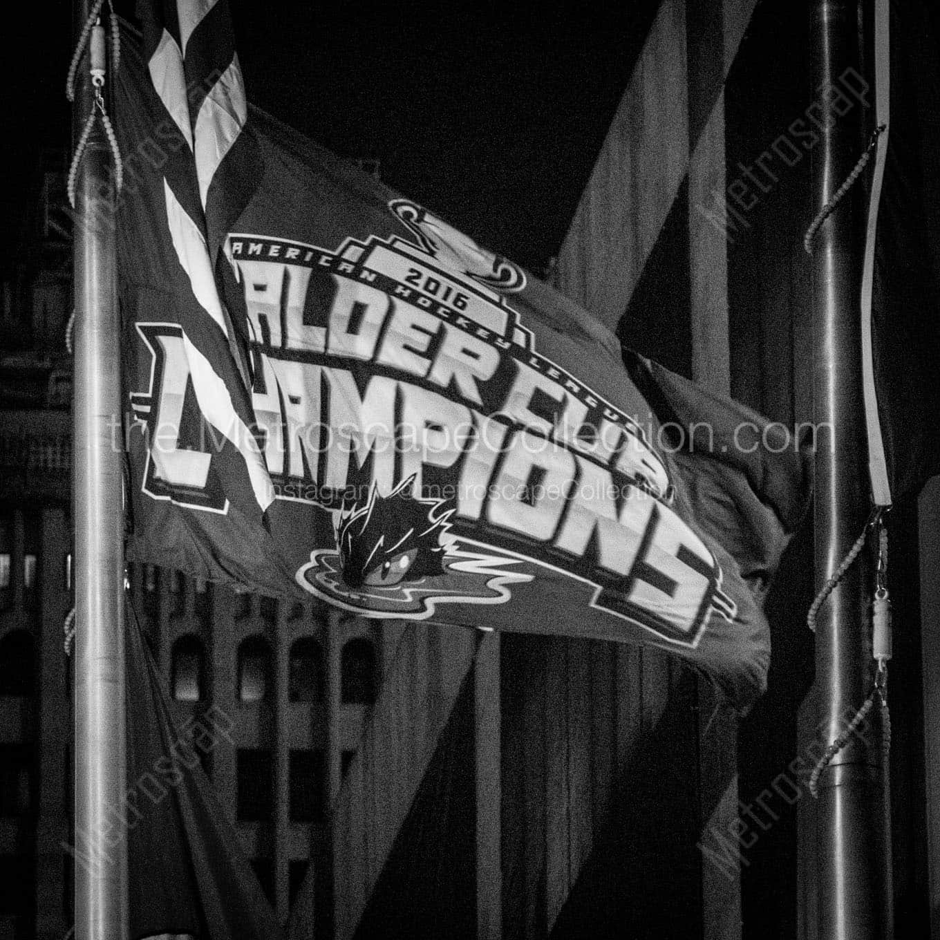 monsters calder cup champions flag Black & White Office Art
