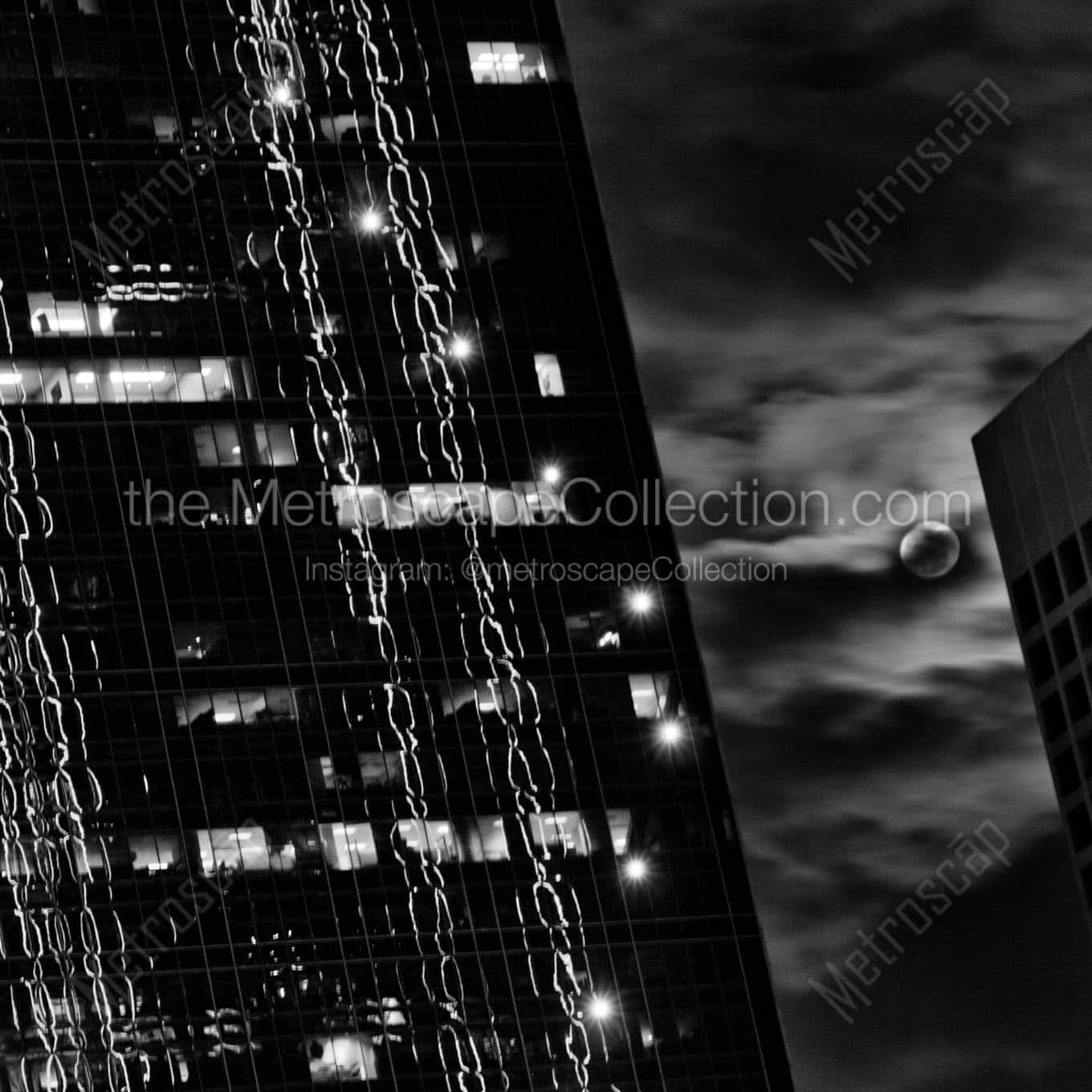 moonrise over downtown dallas texas Black & White Office Art