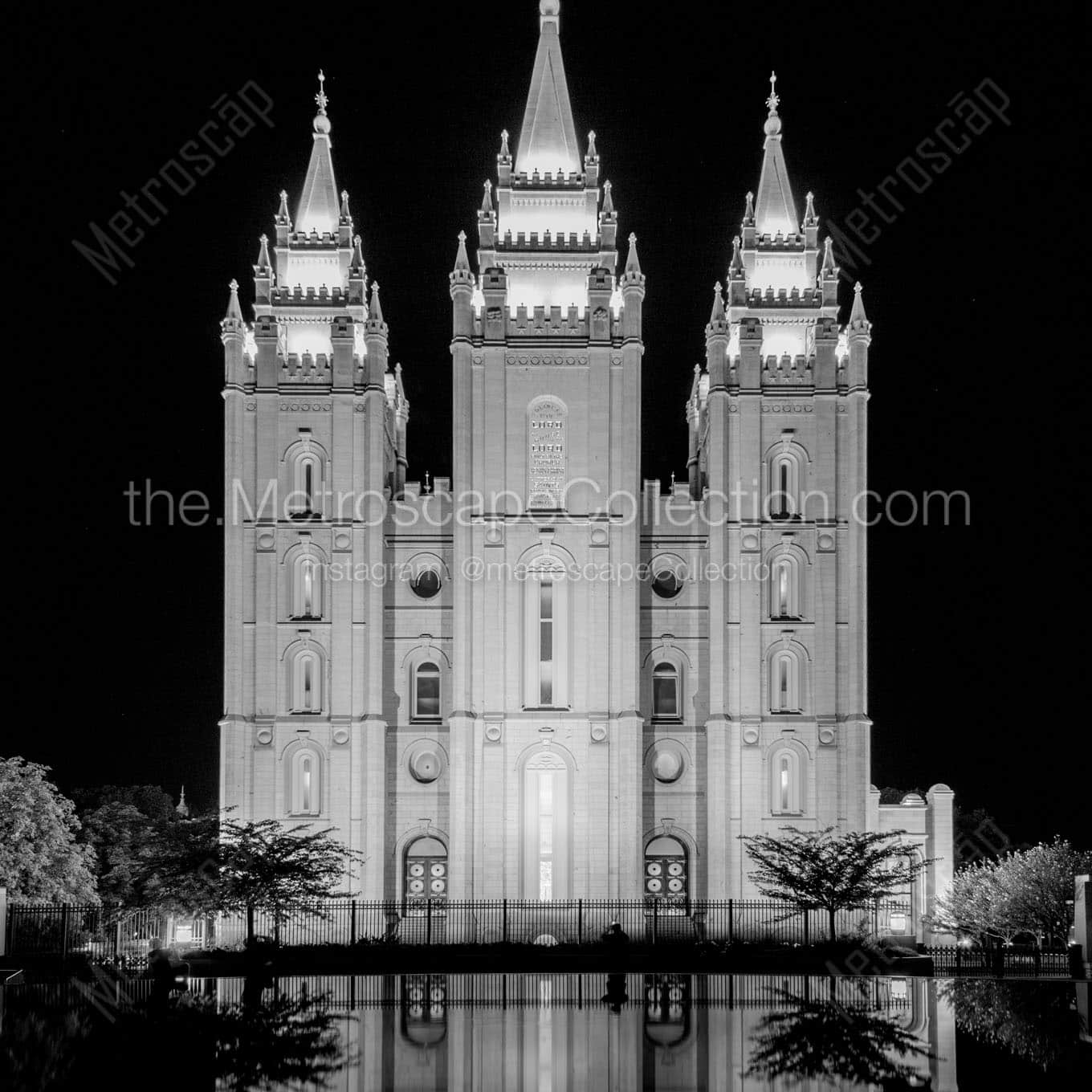 mormon temple at night Black & White Office Art