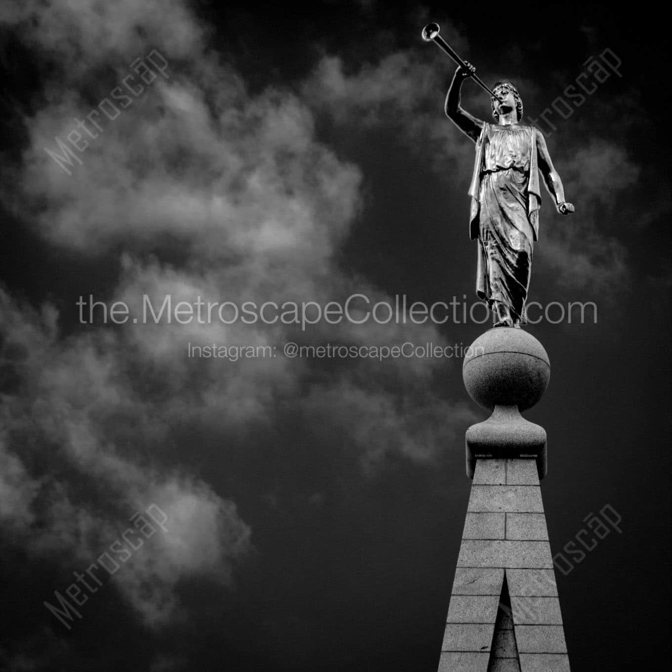 moroni top mormon temple Black & White Office Art