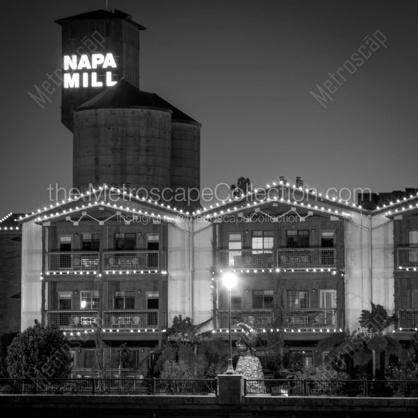 napa mill at night Black & White Office Art