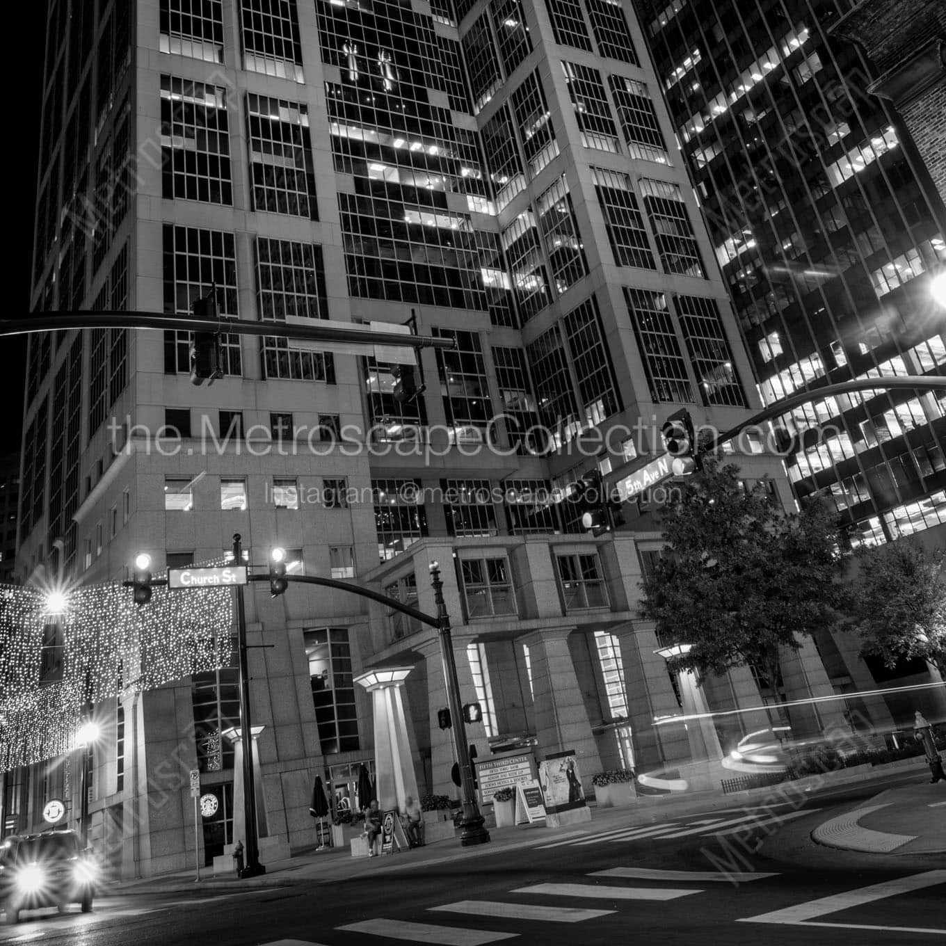 nashville city scape at night Black & White Office Art