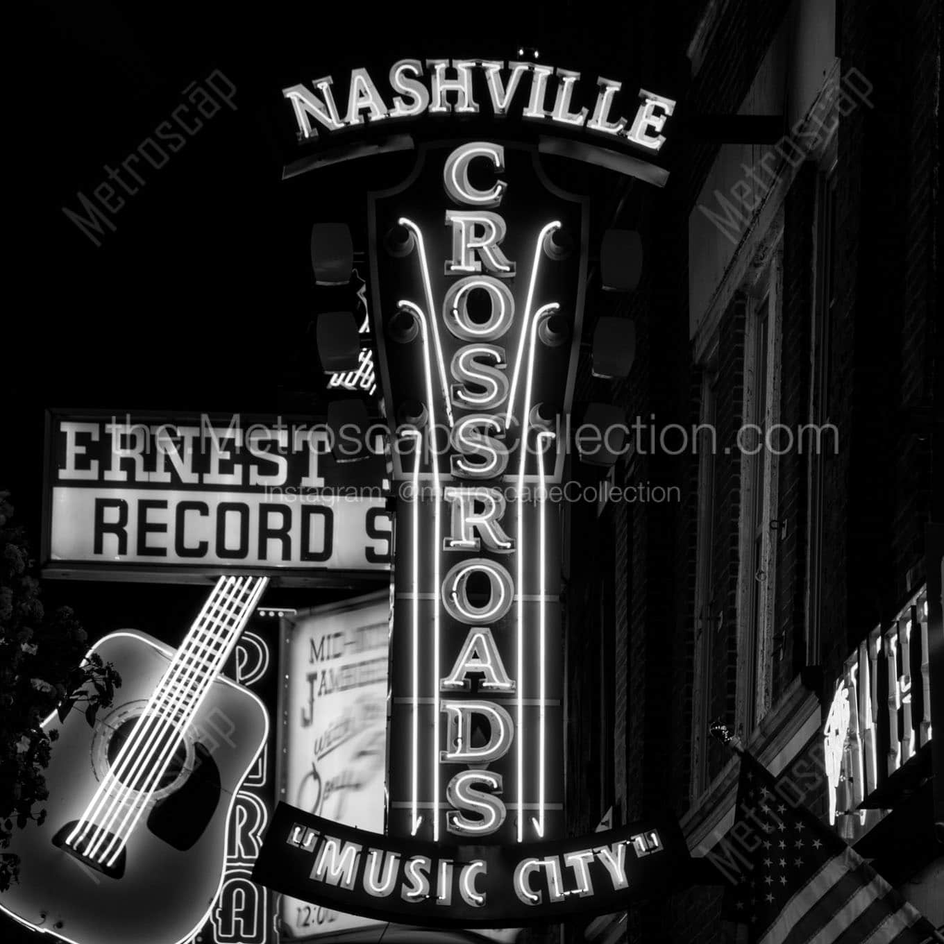 nashville crossroads at night Black & White Office Art