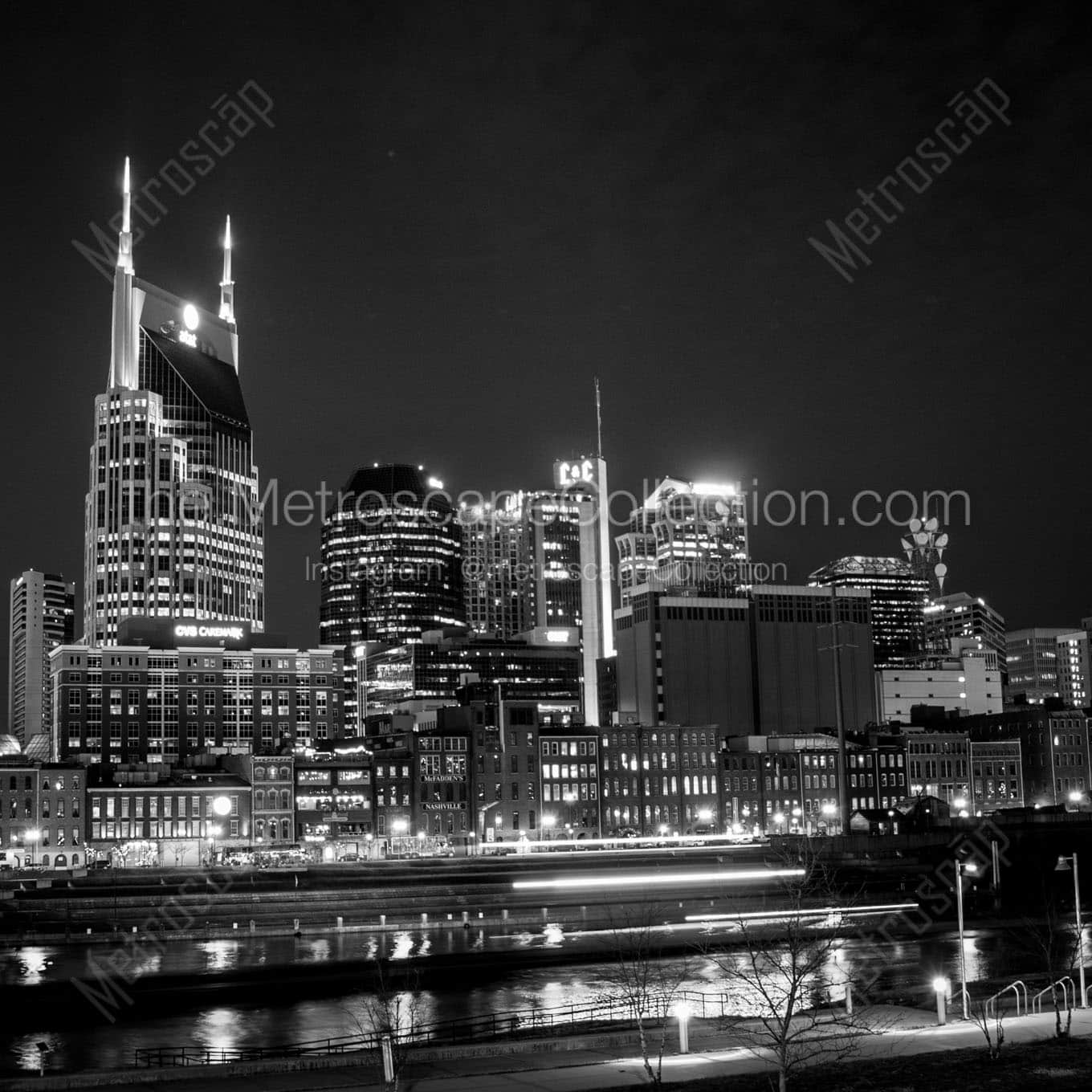 nashville skyline at night Black & White Office Art