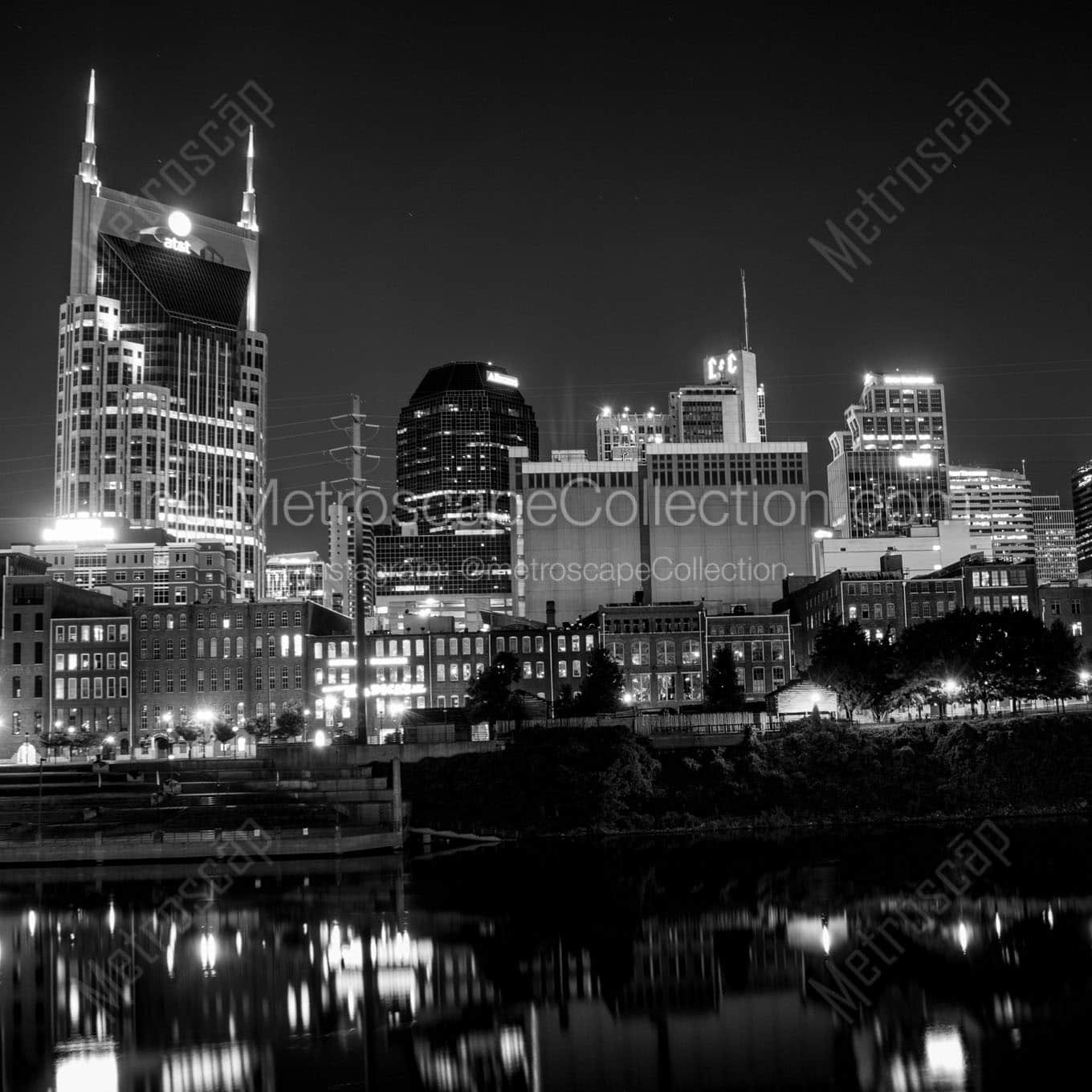 nashville skyline at night Black & White Office Art