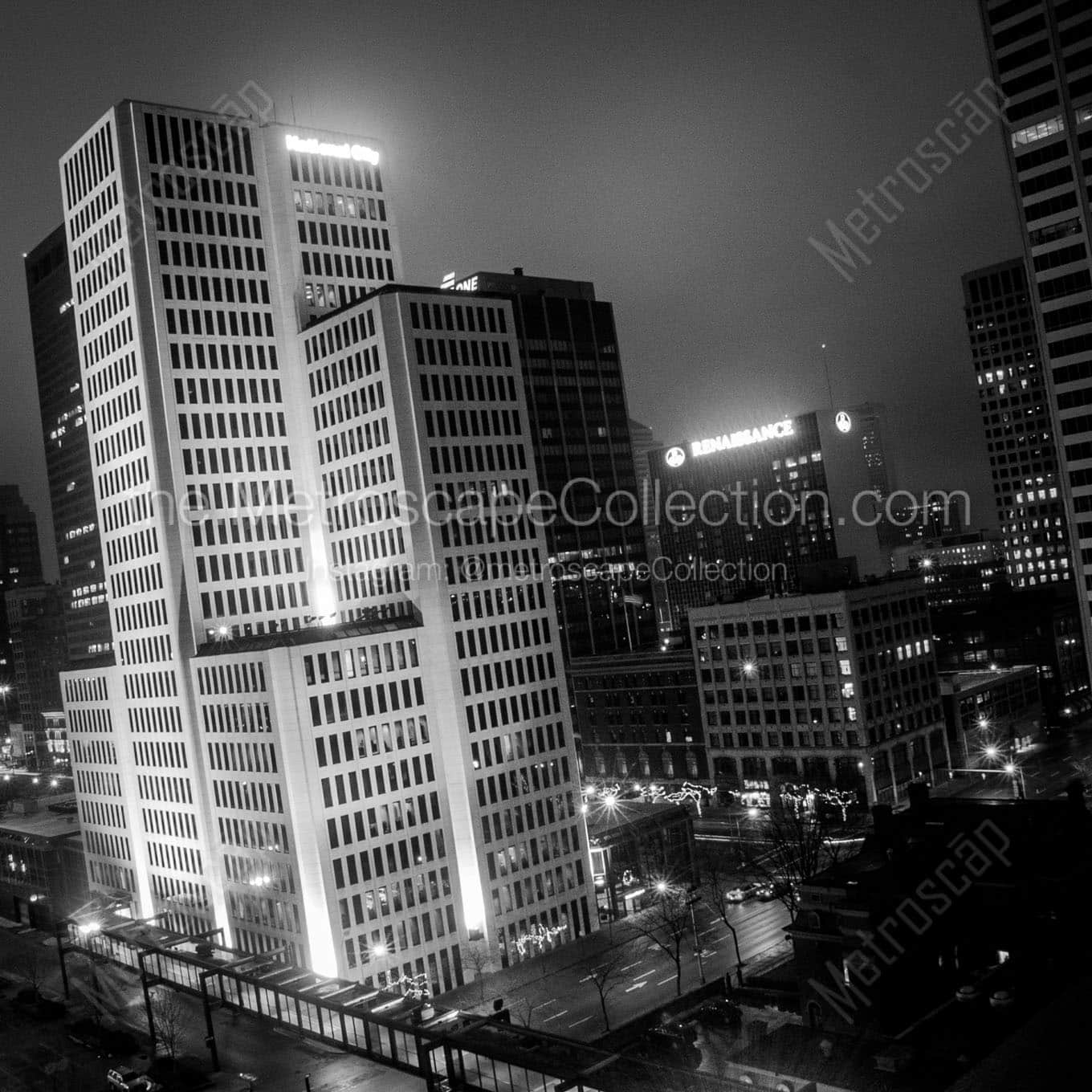 national city bank building at night Black & White Office Art