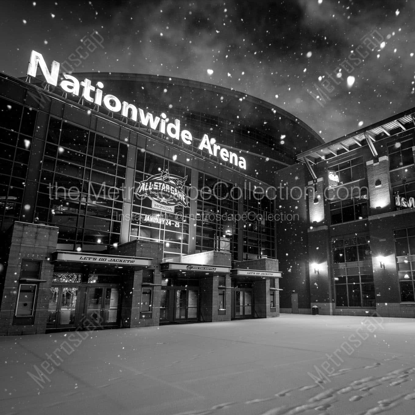 nationwide arena at night snowfall Black & White Office Art