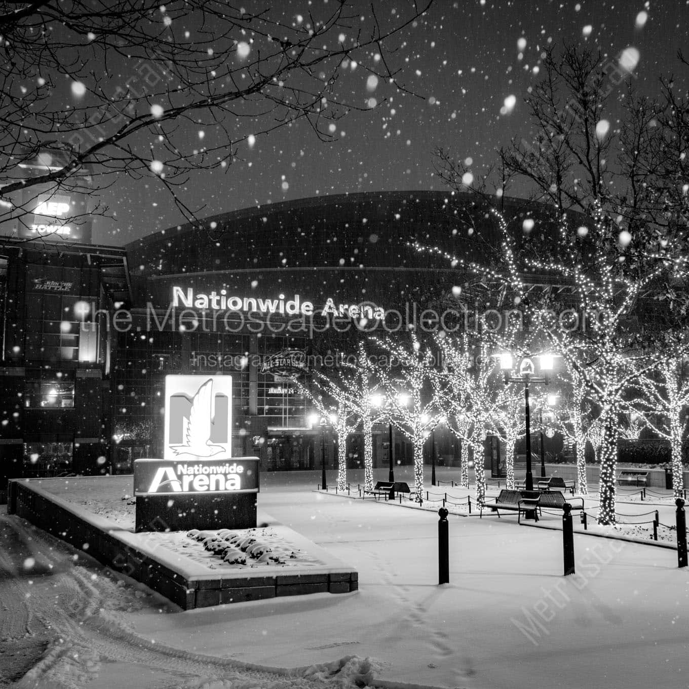 nationwide arena in snowfall at night Black & White Office Art