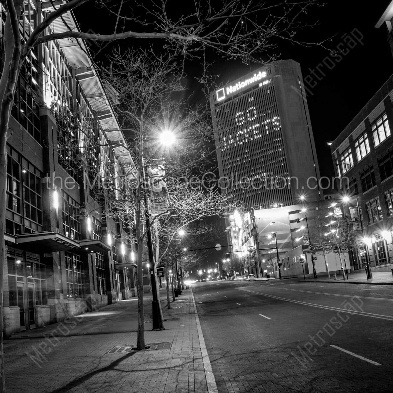 nationwide building with go jackets in lights Black & White Office Art