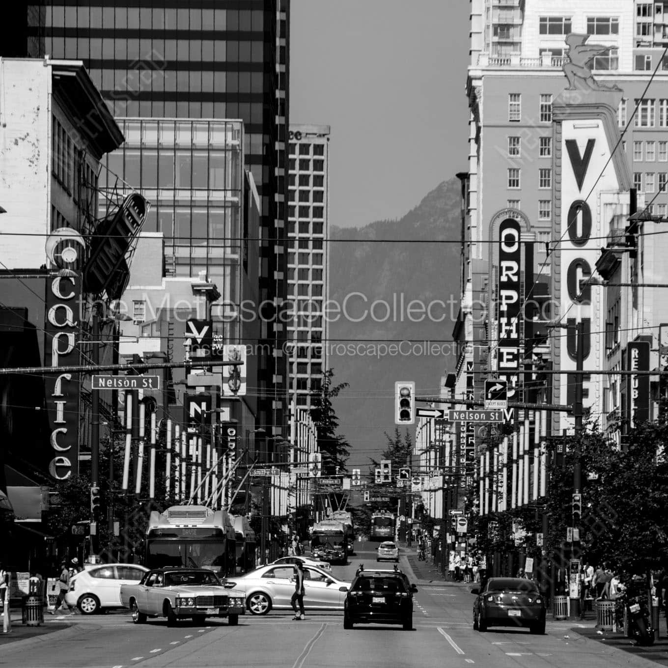 nelson and granville streets vancouver Black & White Office Art