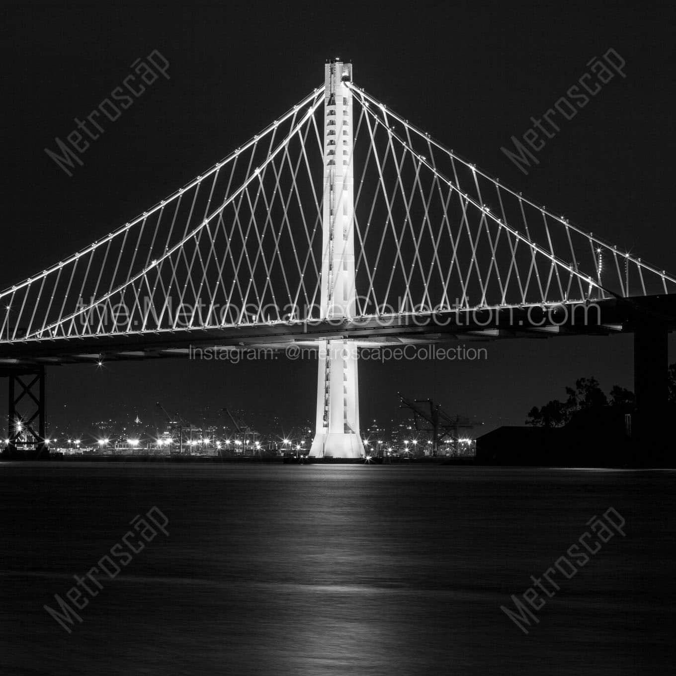 new oakland side bay bridge at night Black & White Office Art