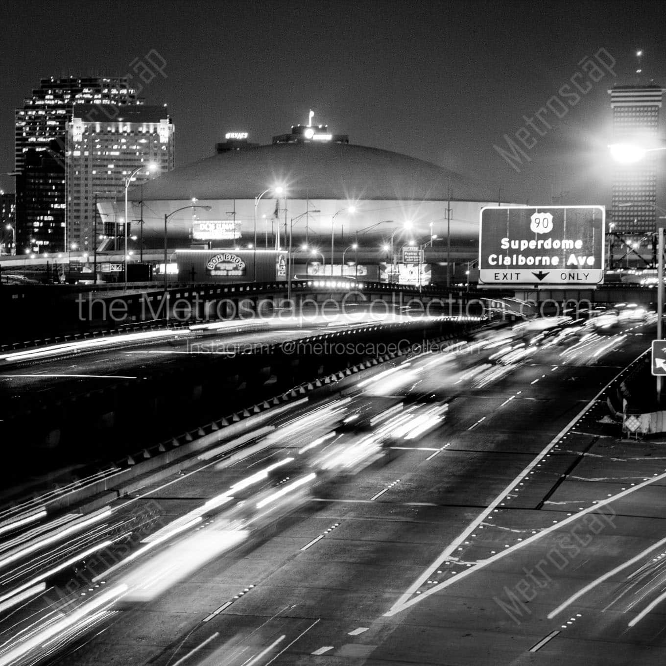 new orleans skyline and superdome Black & White Office Art