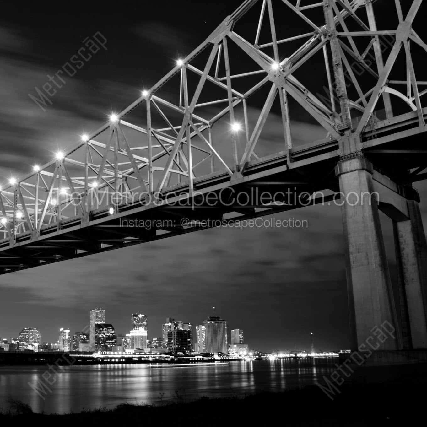 new orleans skyline ponchartrain expressway bridge Black & White Office Art