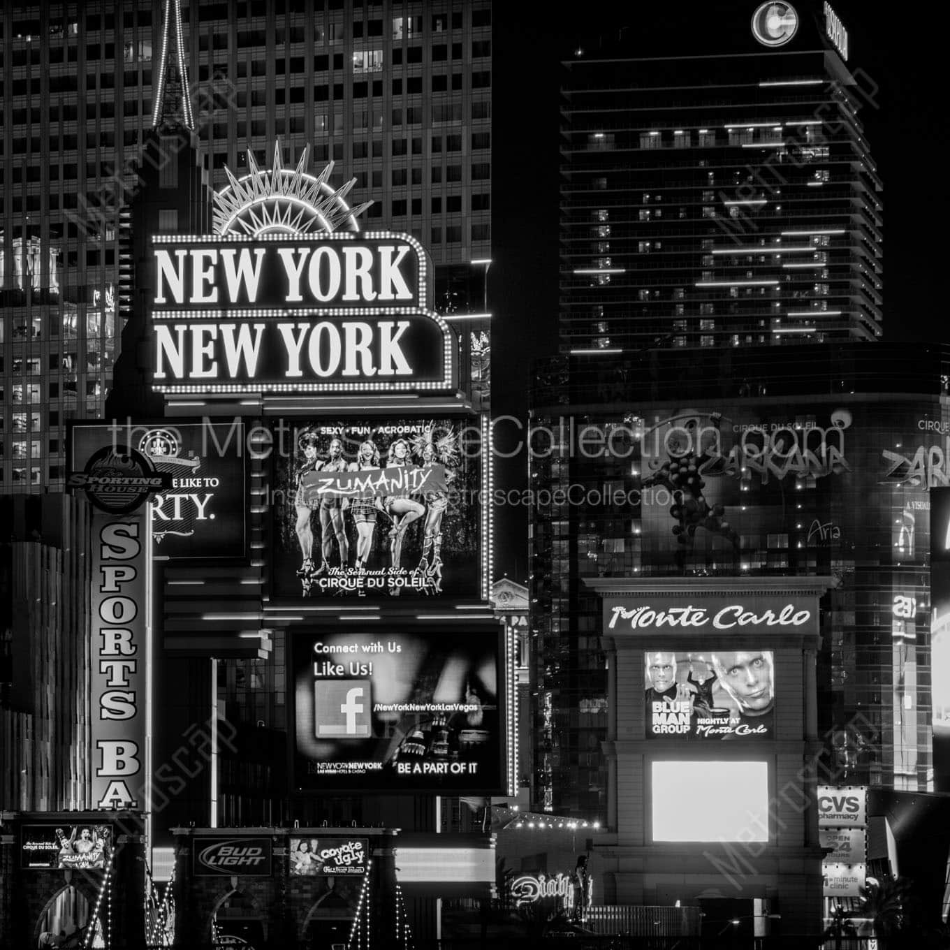 new york new york monte carlo at night Black & White Office Art