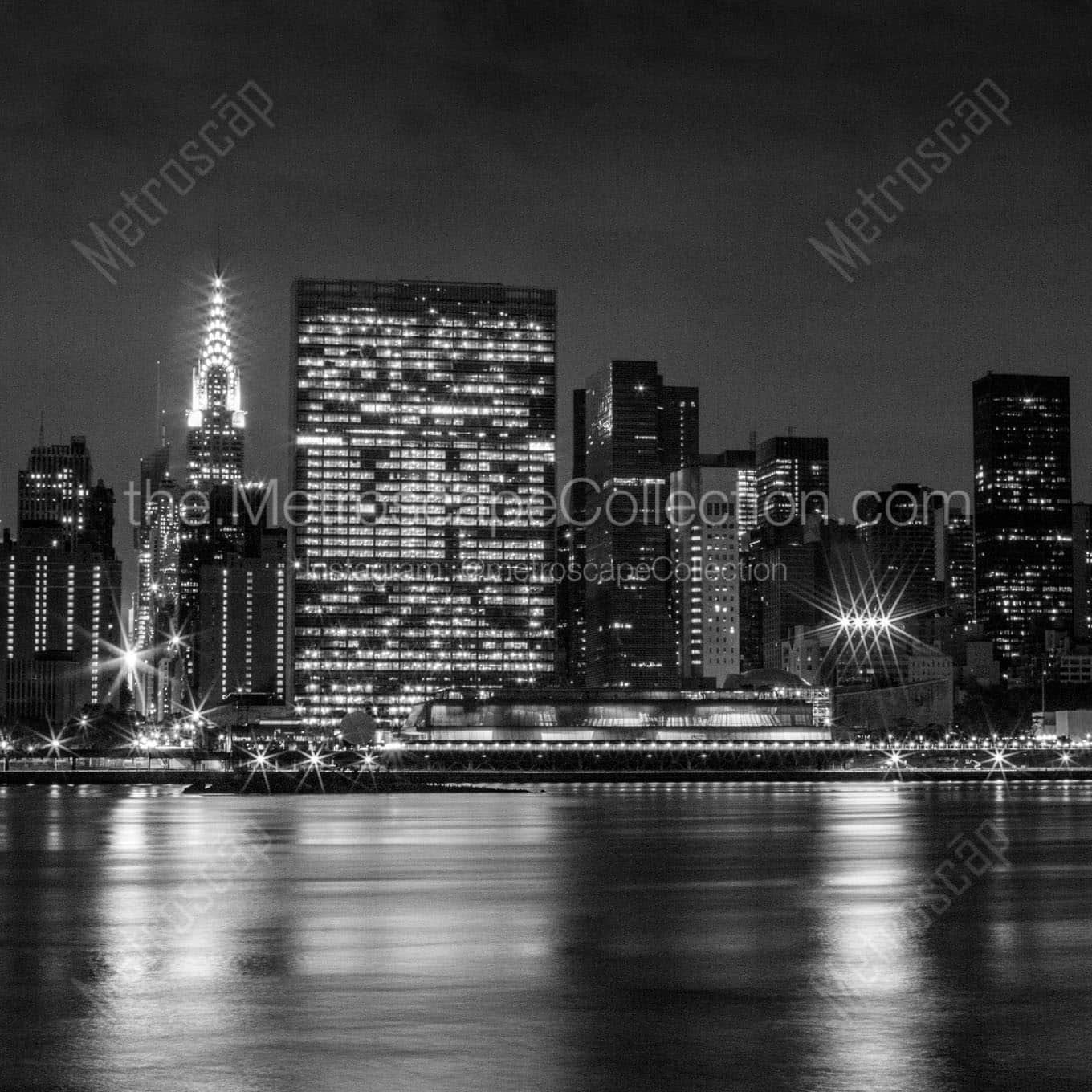 new york skyline un building Black & White Office Art