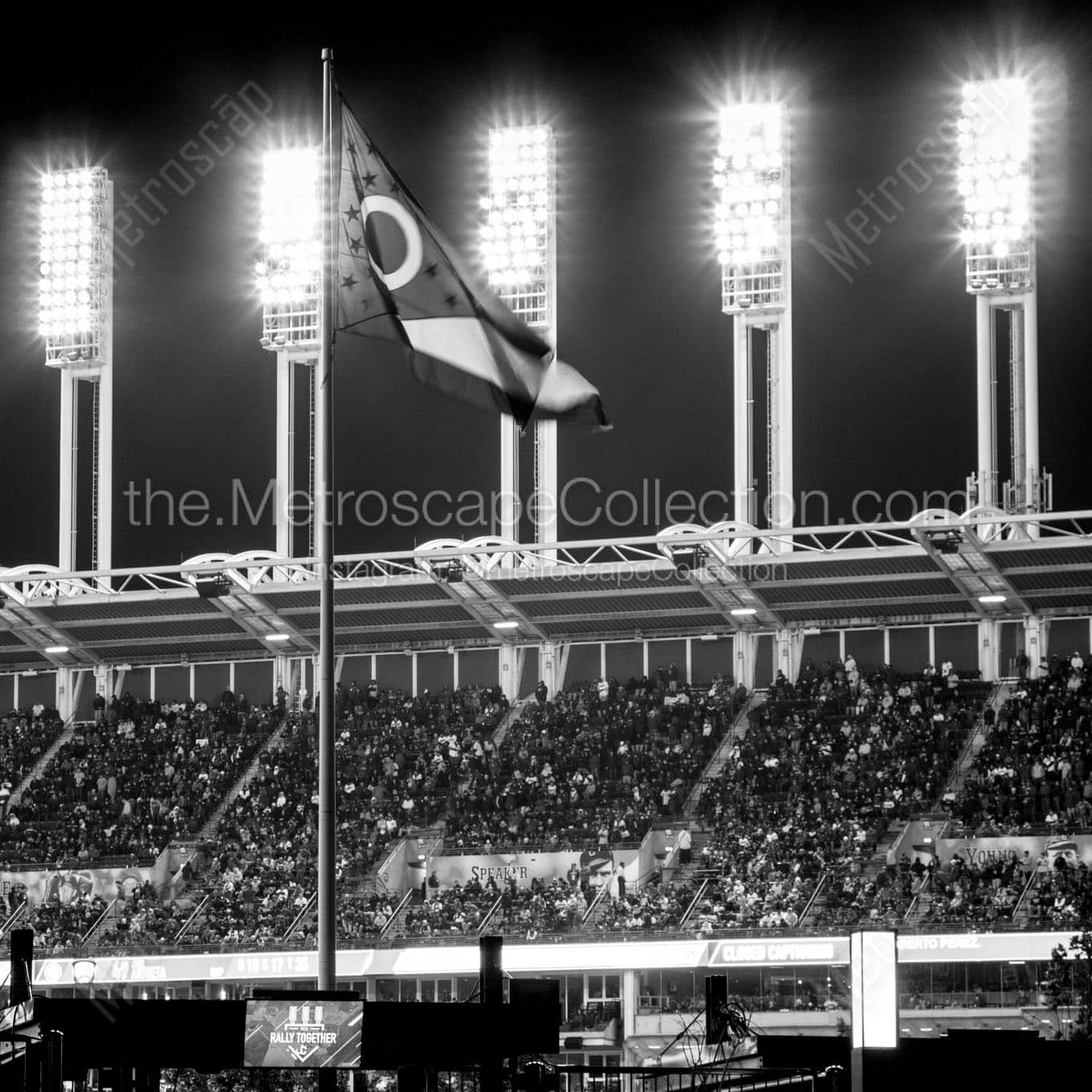 ohio flag progressive field at night Black & White Office Art